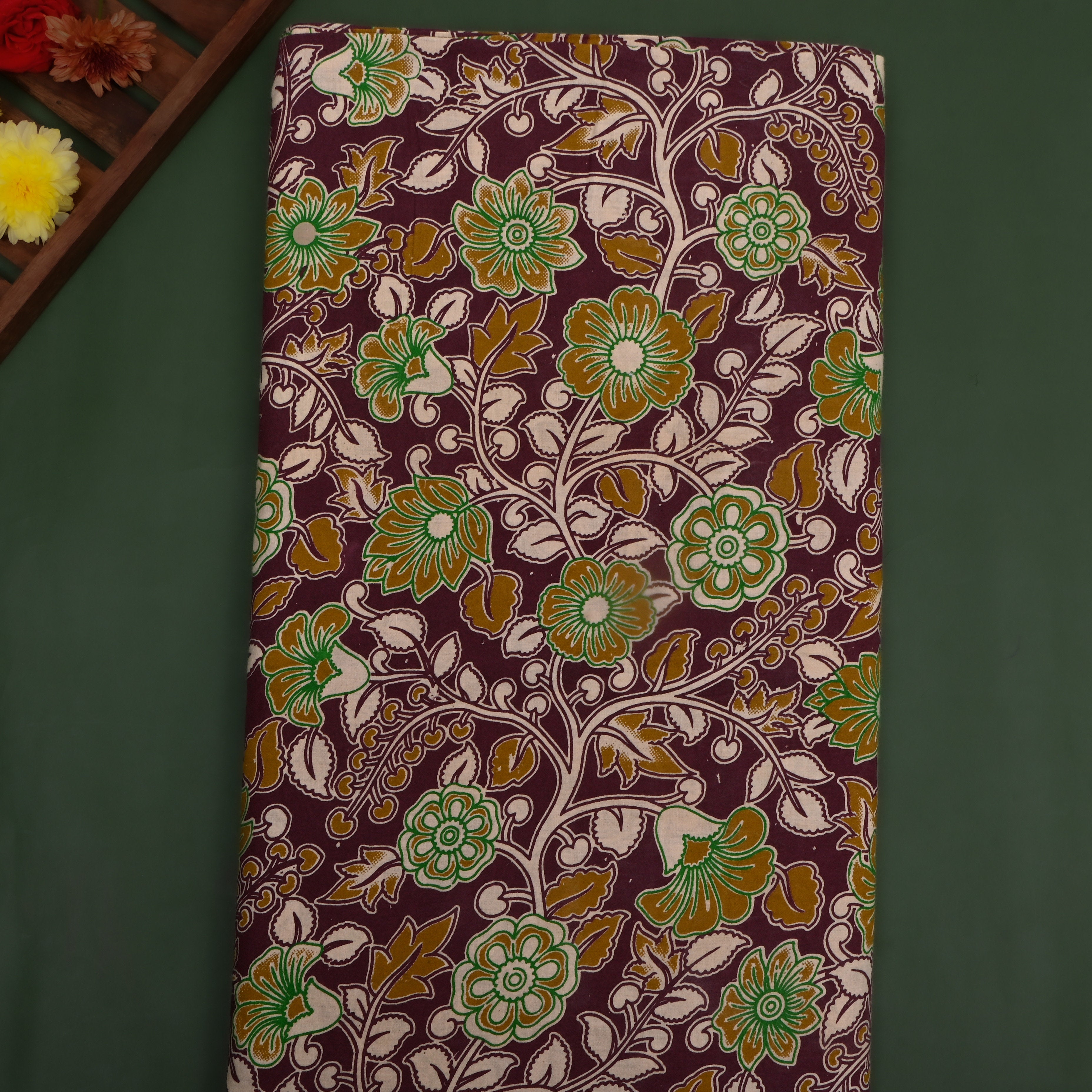 Grape Purple Kalamkari Printed Cotton Fabric