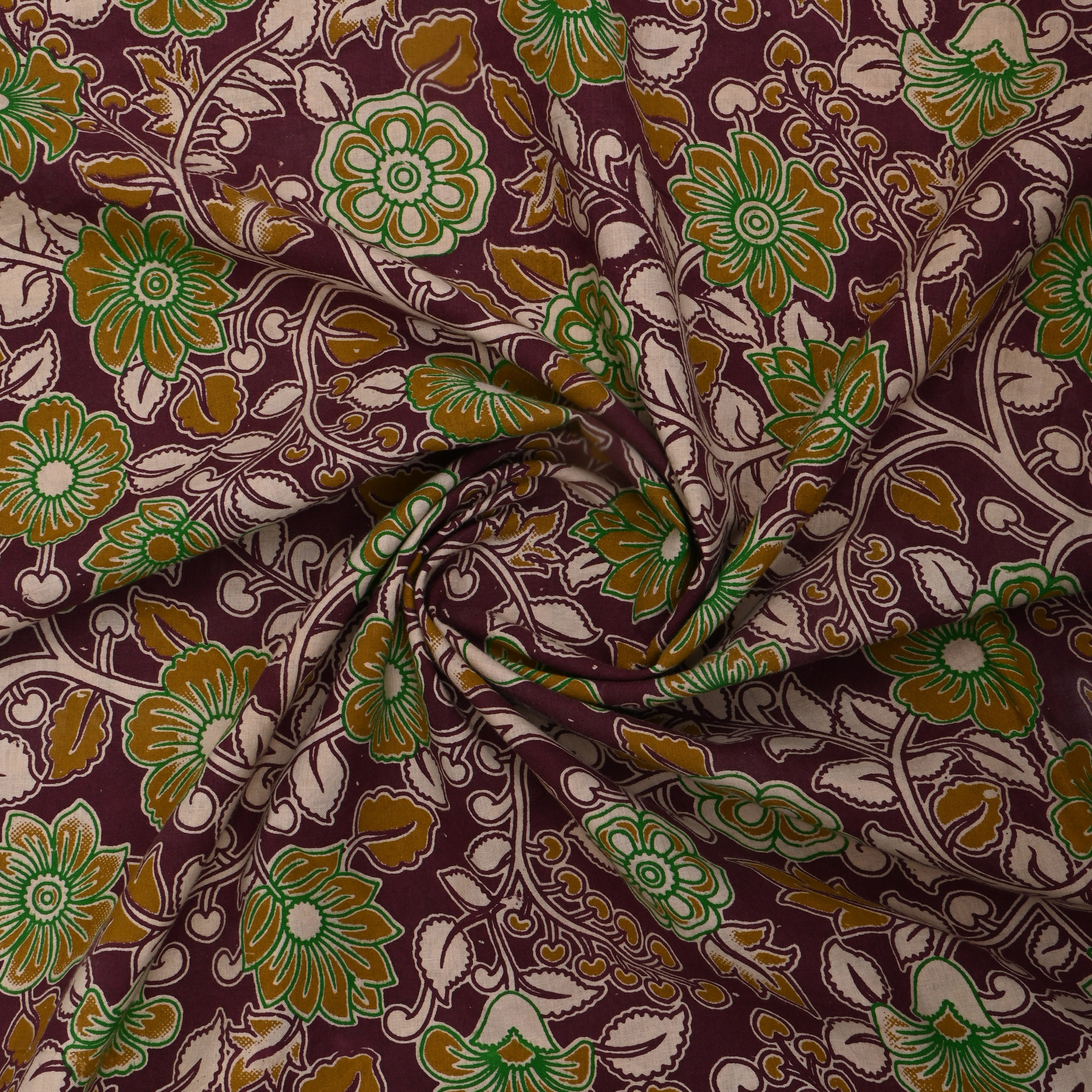 Grape Purple Kalamkari Printed Cotton Fabric