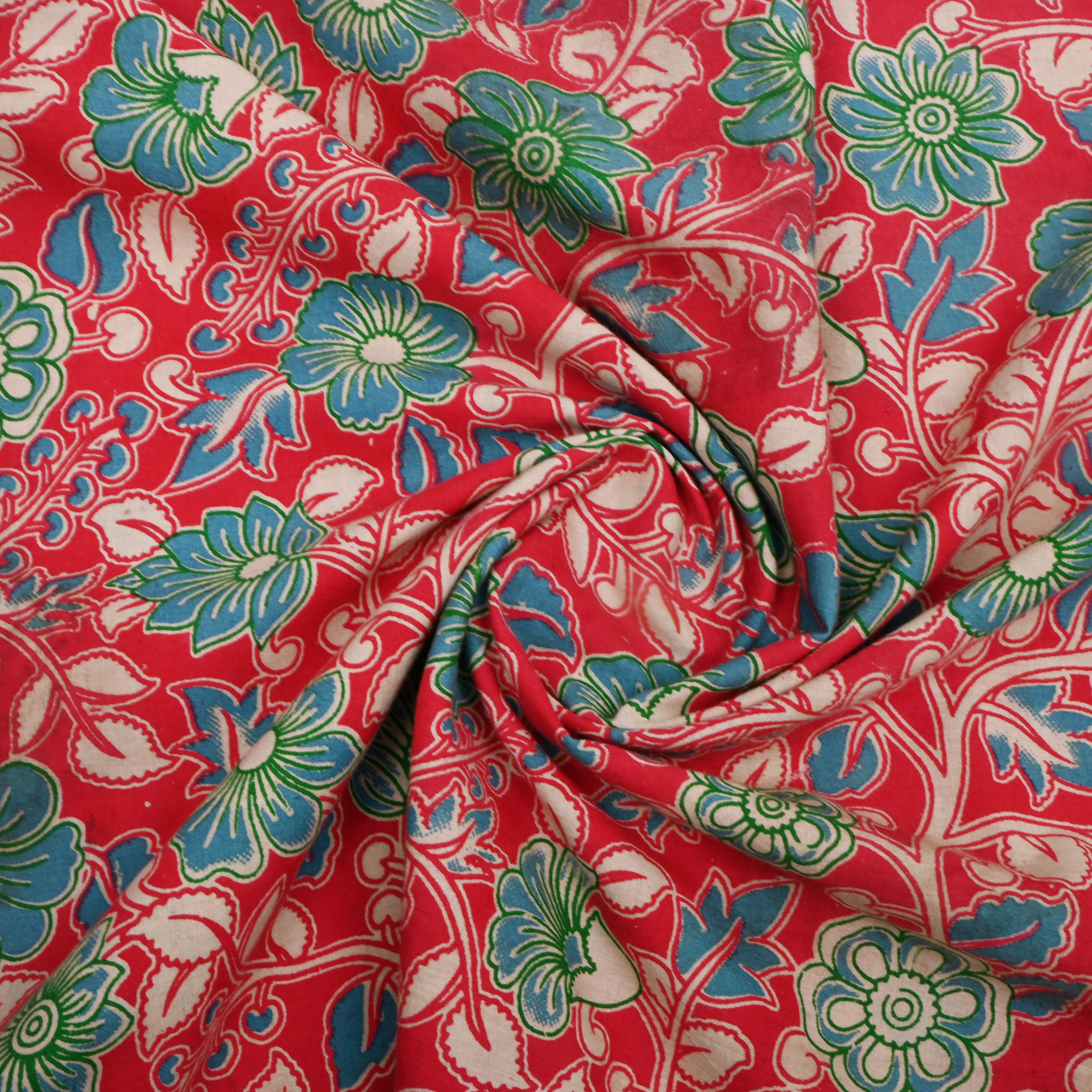Amaranth Pink Kalamkari Printed Cotton Fabric