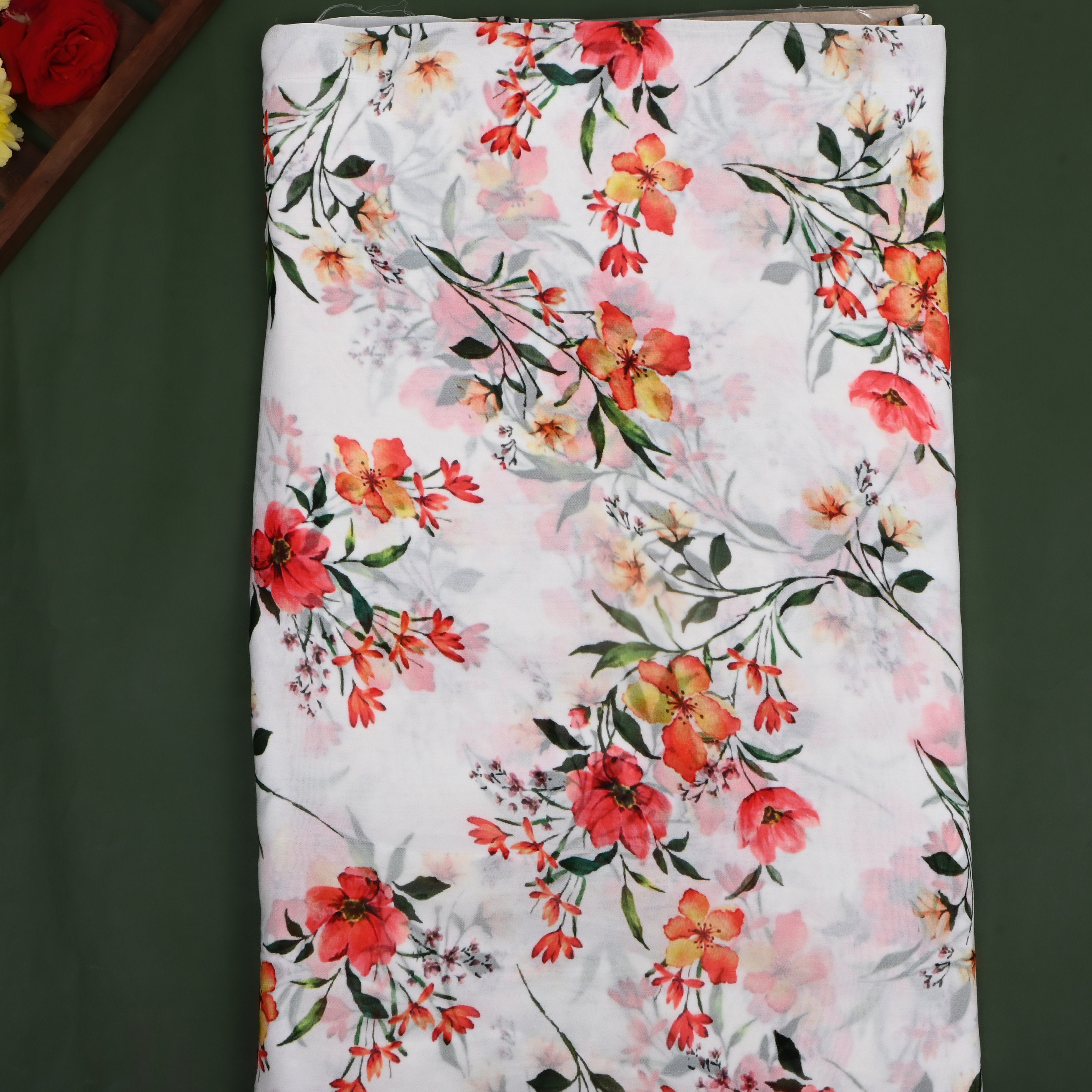 Off White Floral Printed Chiffon Fabric