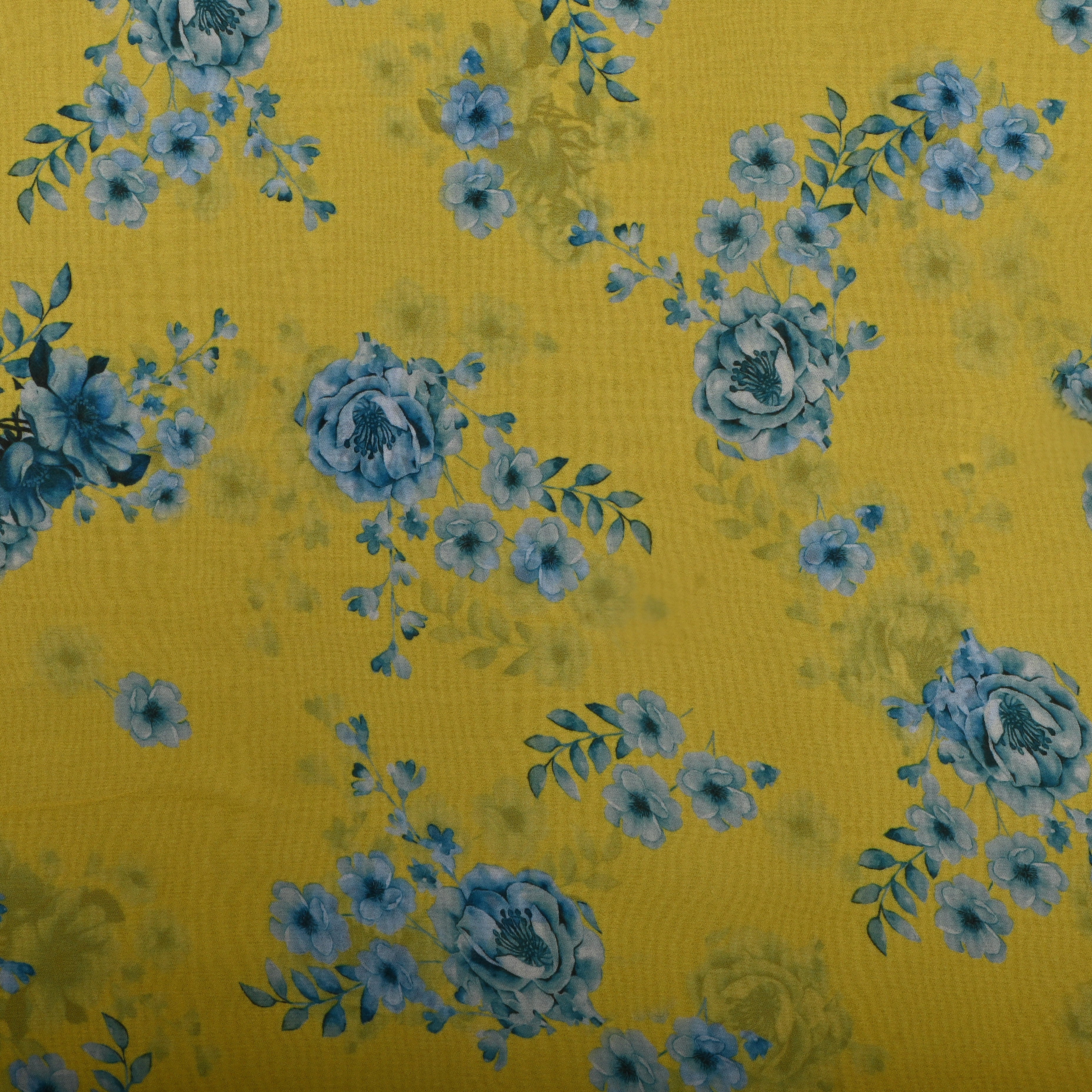 Lemon Yellow Floral Printed Chiffon Fabric