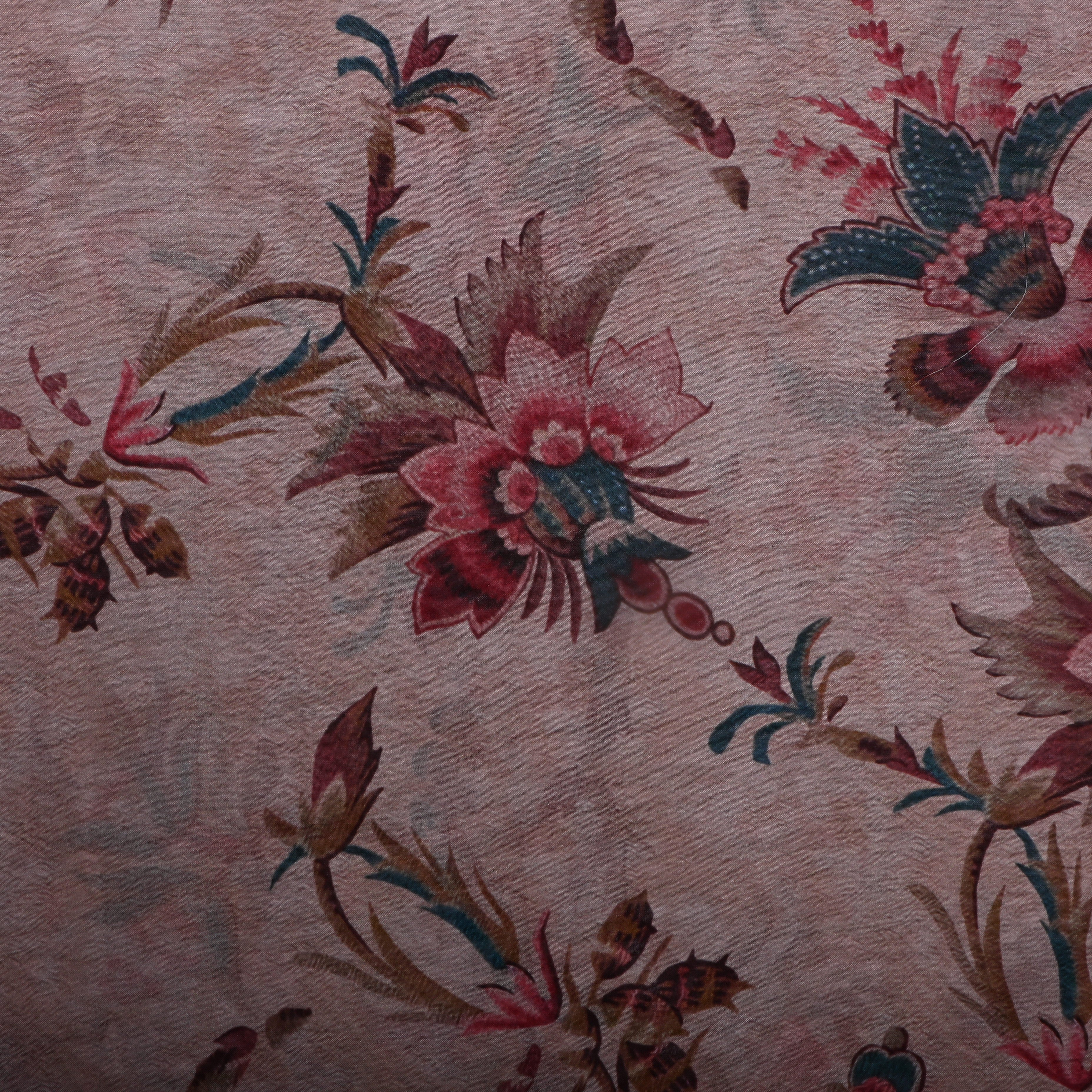 Muted Pink Floral Printed Silk Fabric