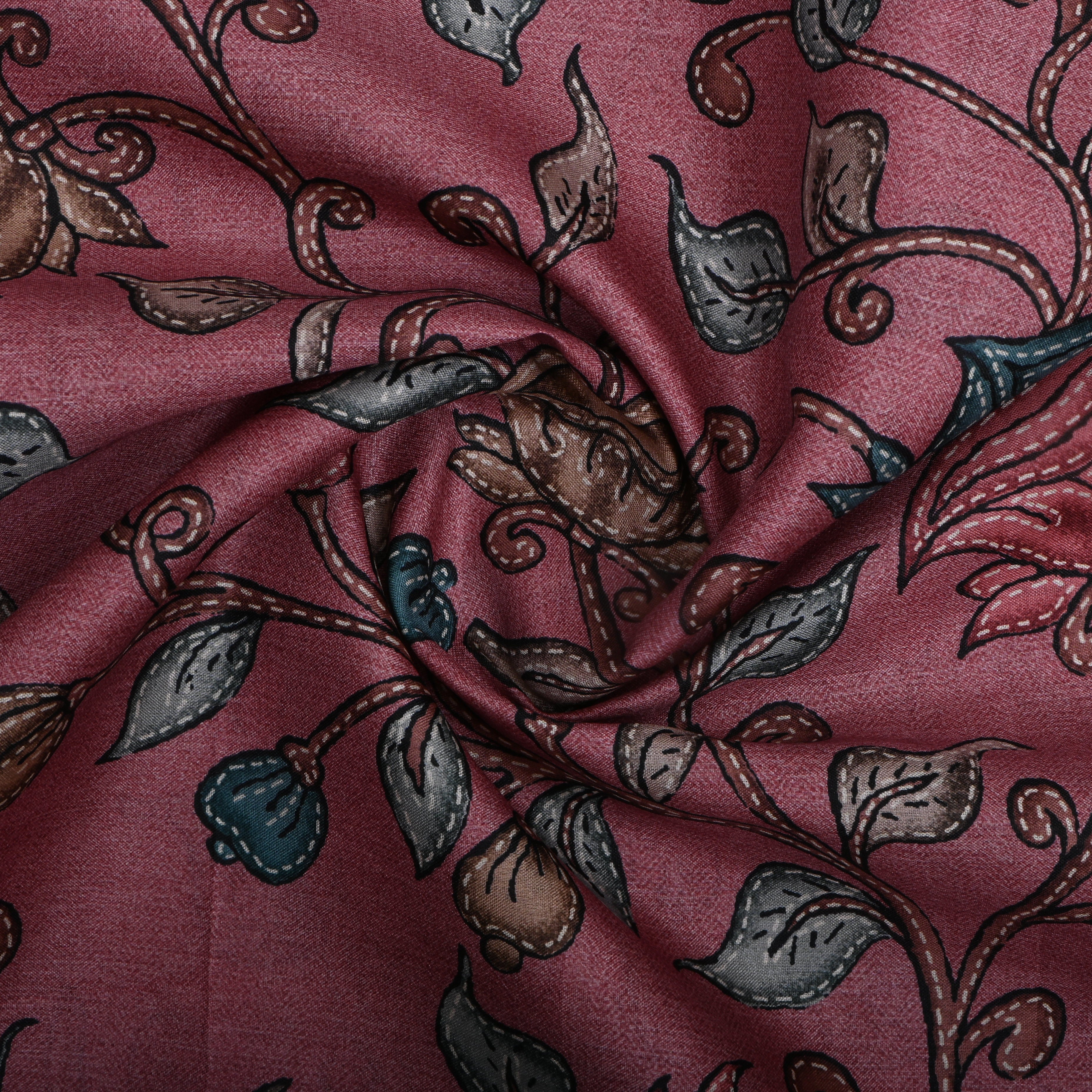 Dusty Pink Digital Floral Printed Tussar Fabric