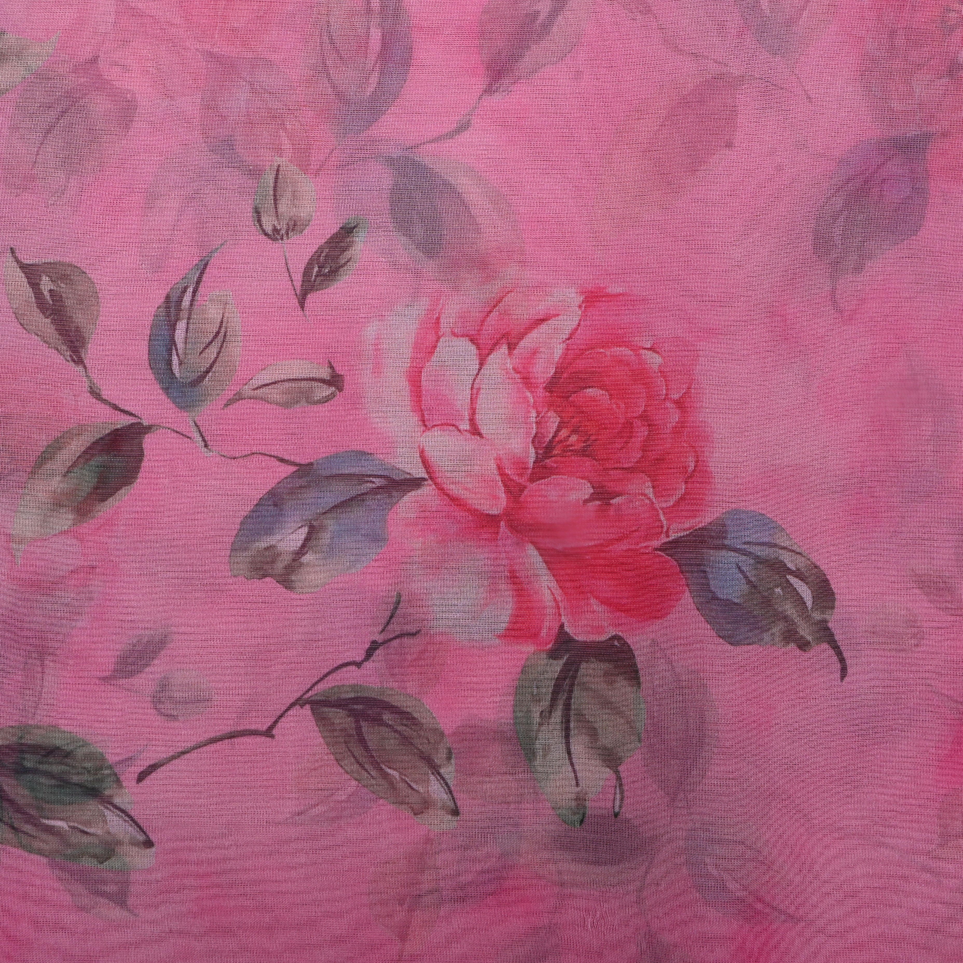 Pastel Pink Floral Printed Organza Fabric