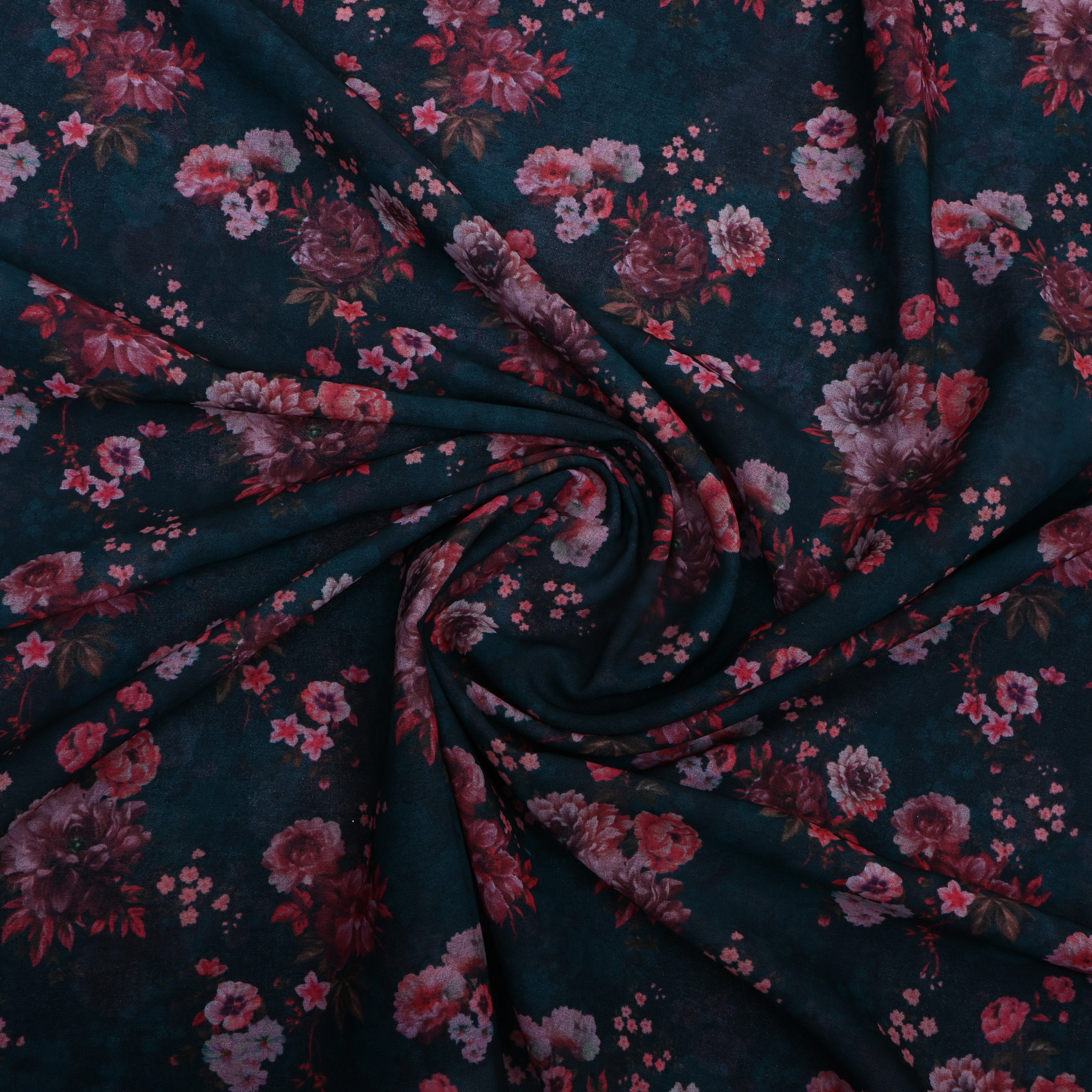 Bottle Green Printed Floral Silk Fabric