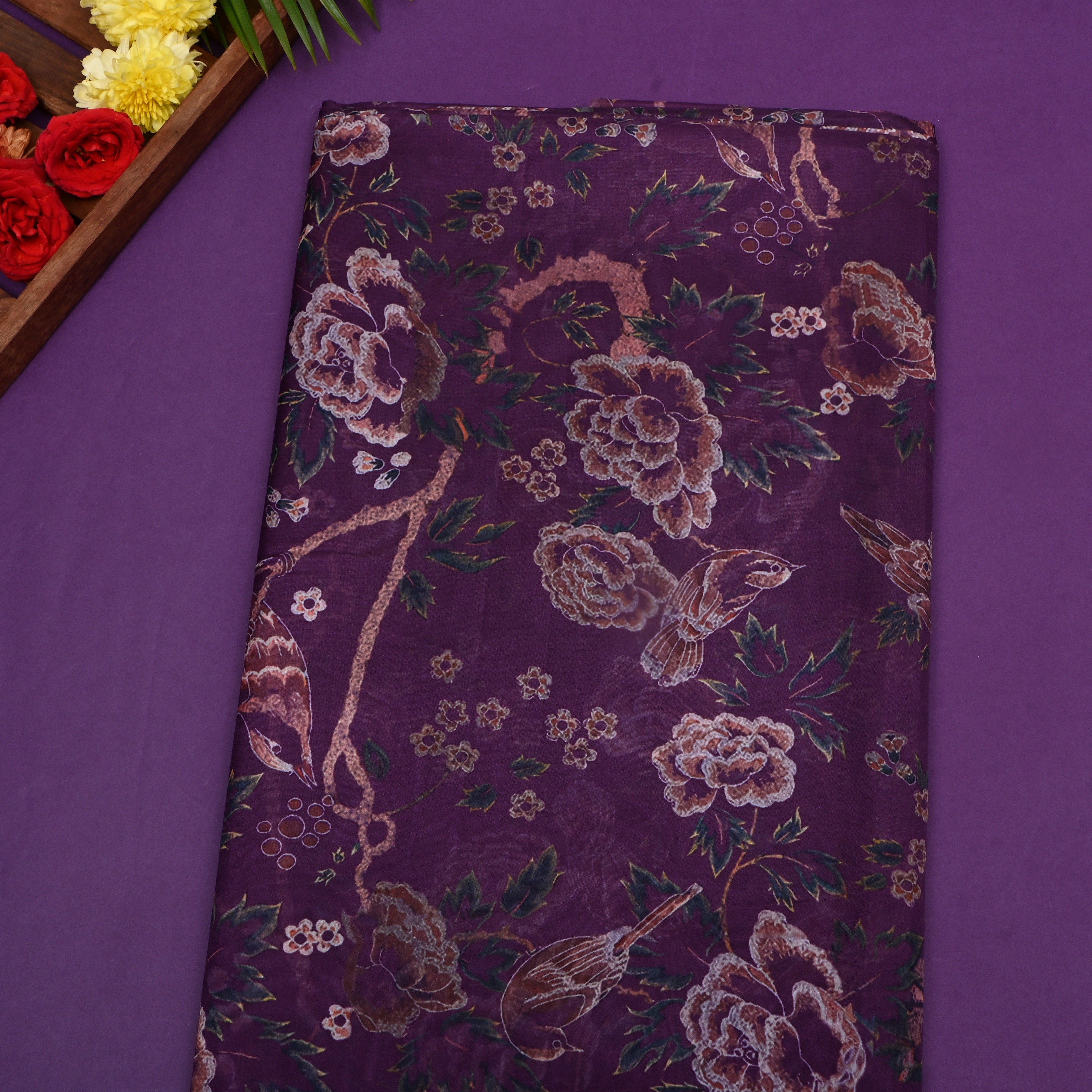 Sangria Purple Floral Printed Silk Fabric