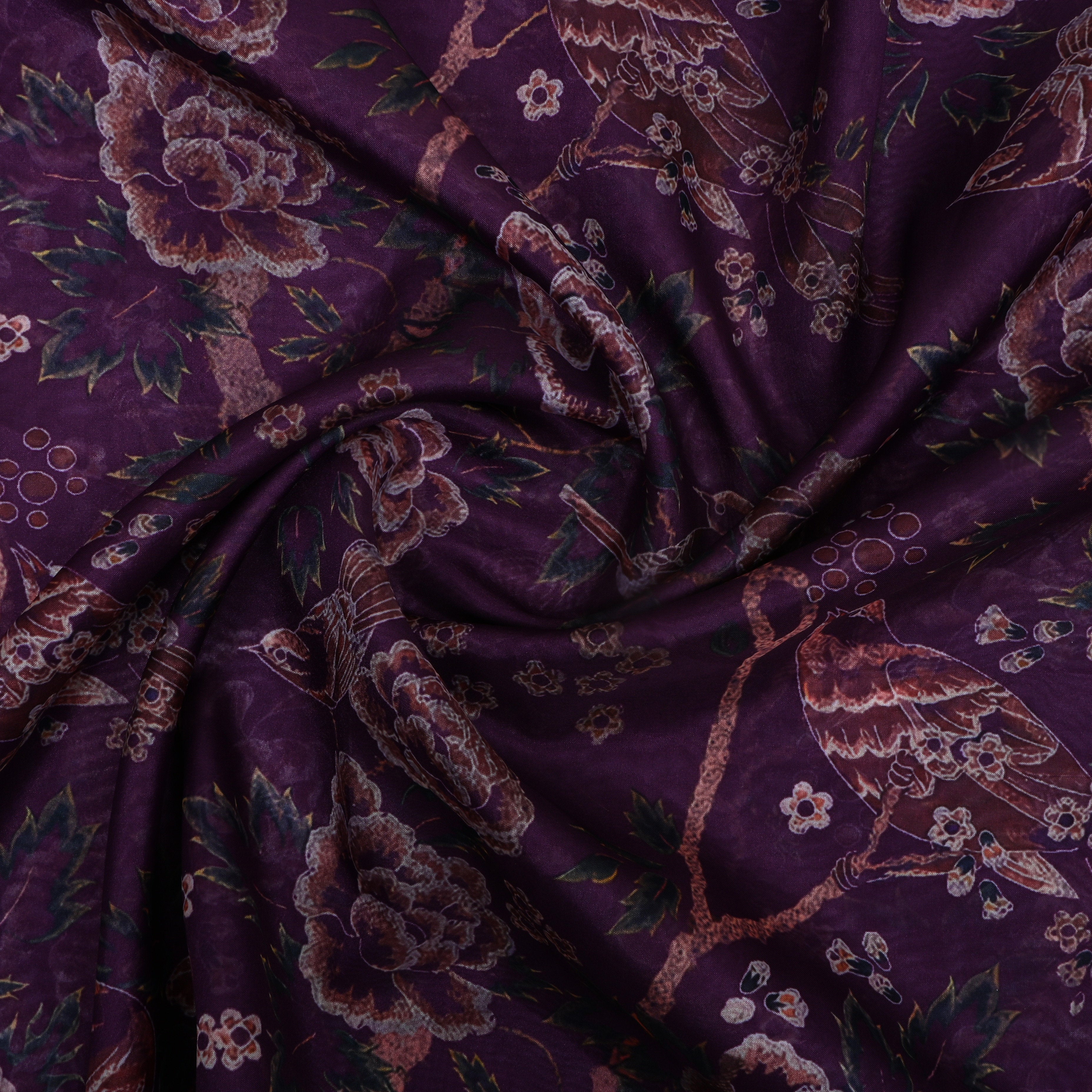 Sangria Purple Floral Printed Silk Fabric