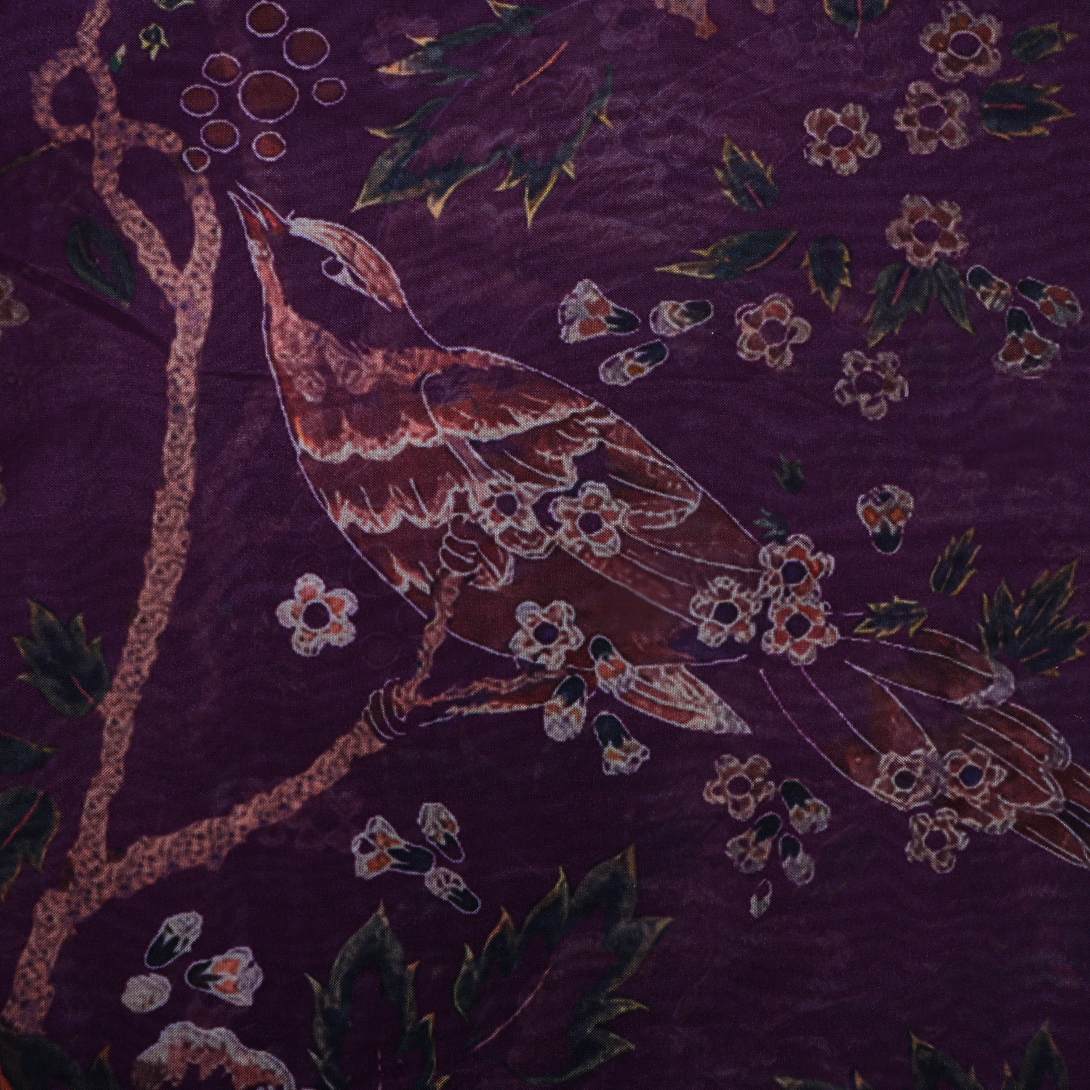 Sangria Purple Floral Printed Silk Fabric