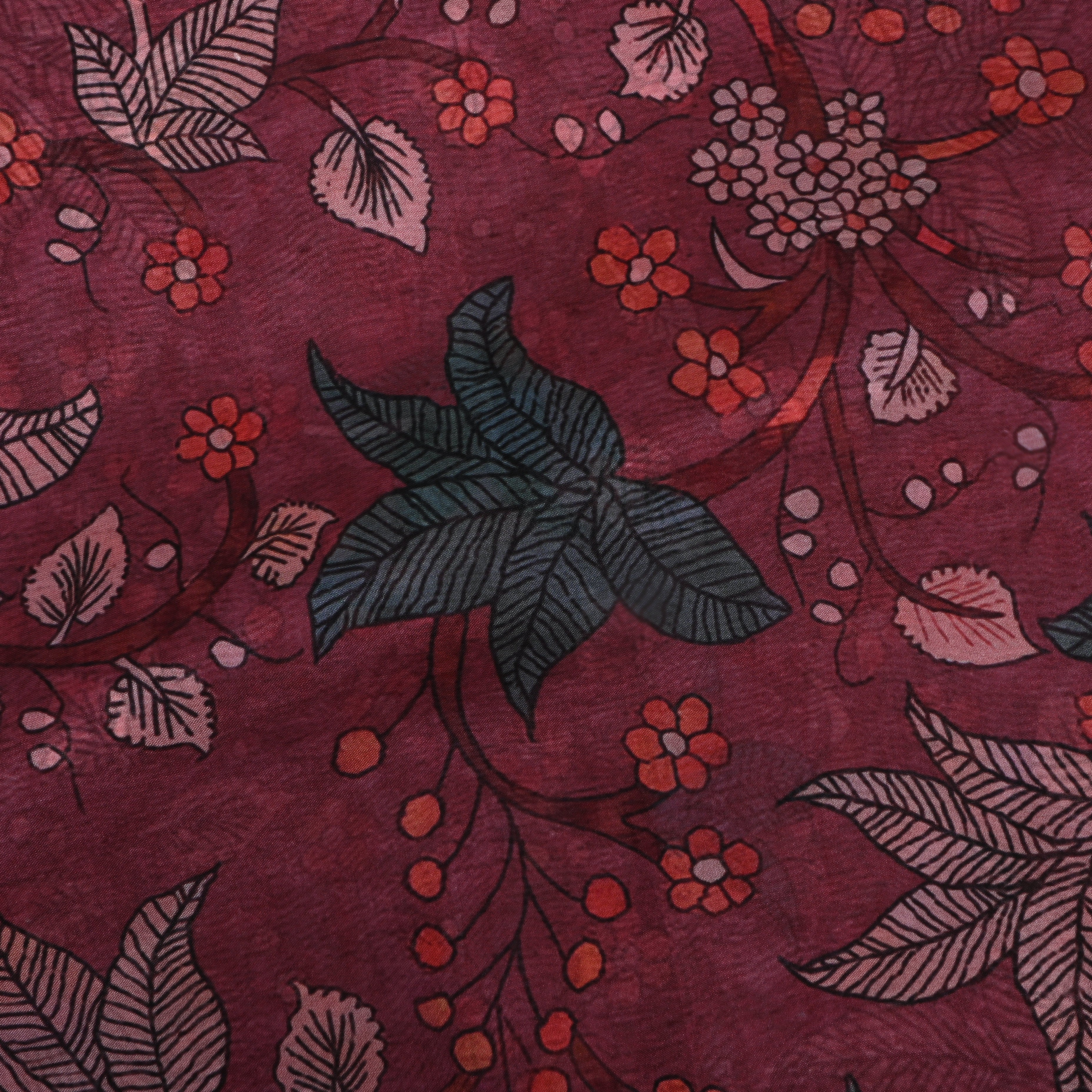 Magenta Purple Floral Printed Silk Fabric