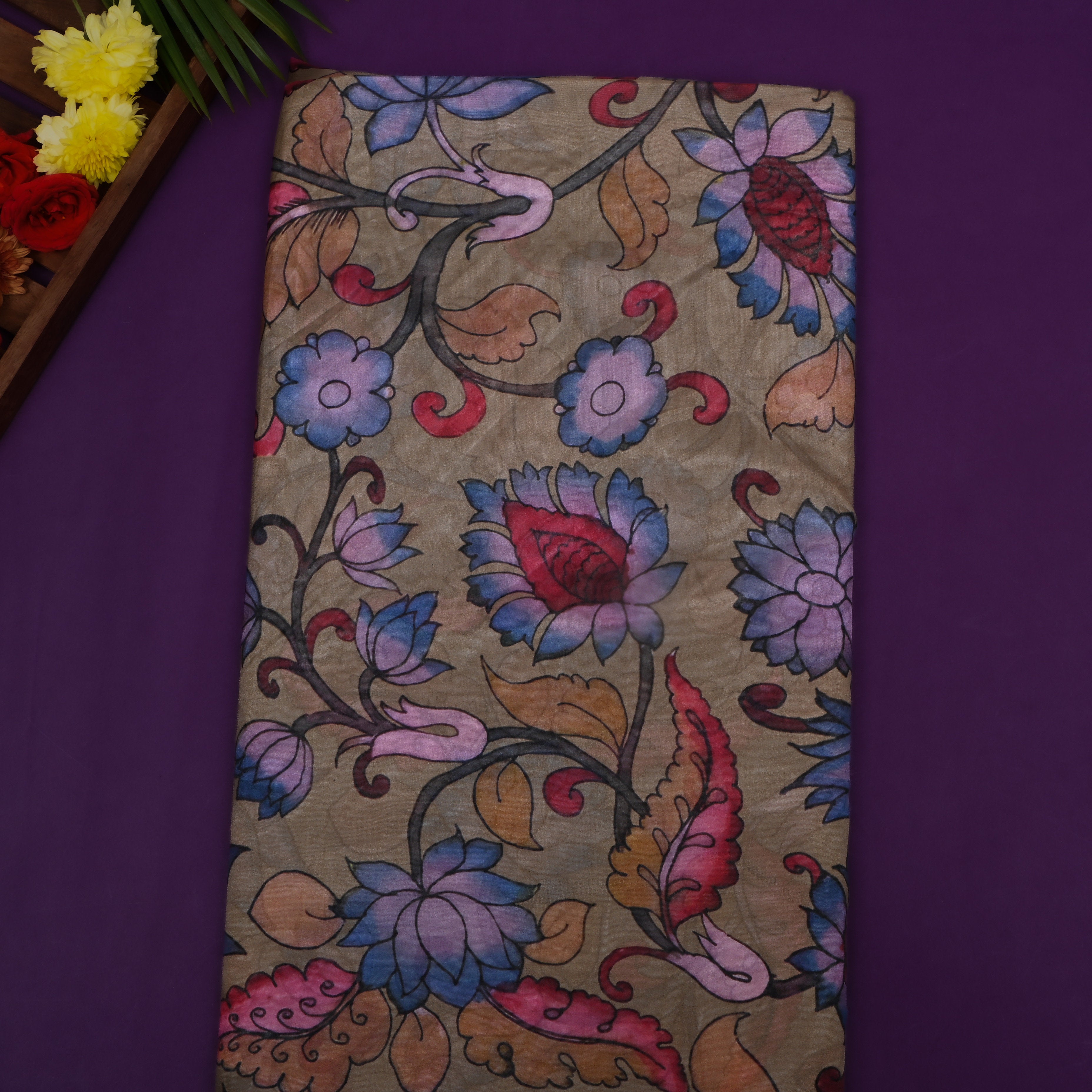 Dusty Green Floral Printed Silk Fabric