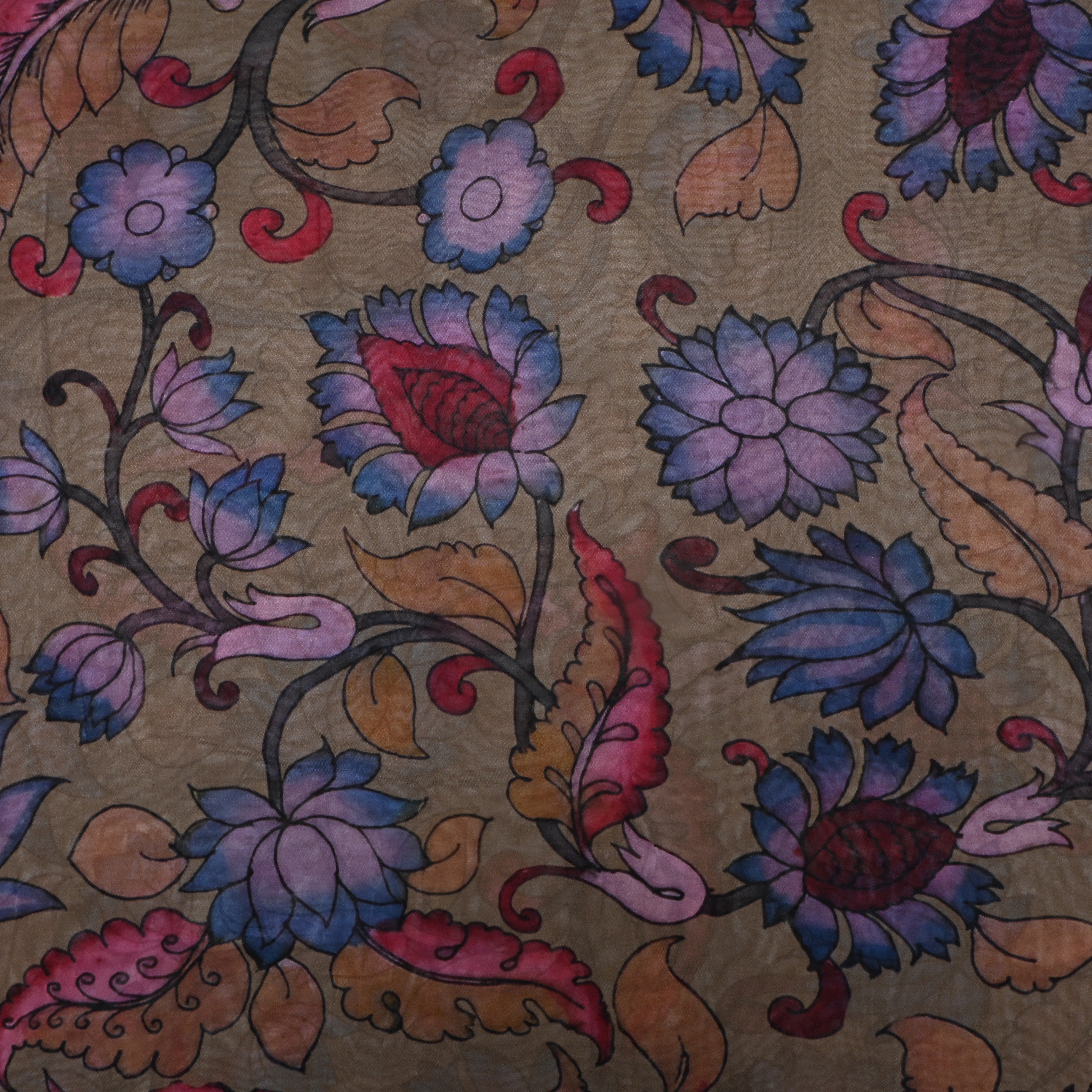 Dusty Green Floral Printed Silk Fabric