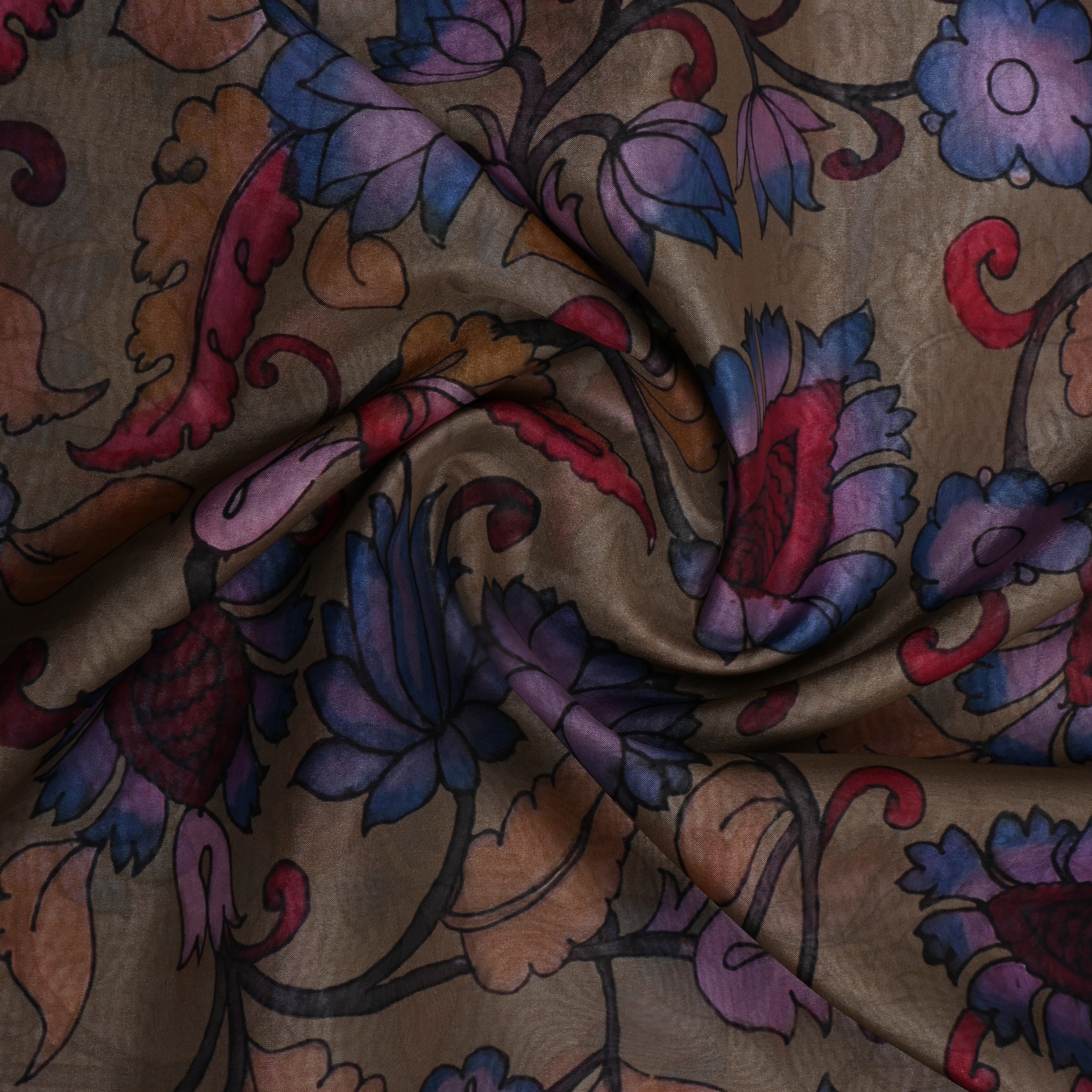 Dusty Green Floral Printed Silk Fabric