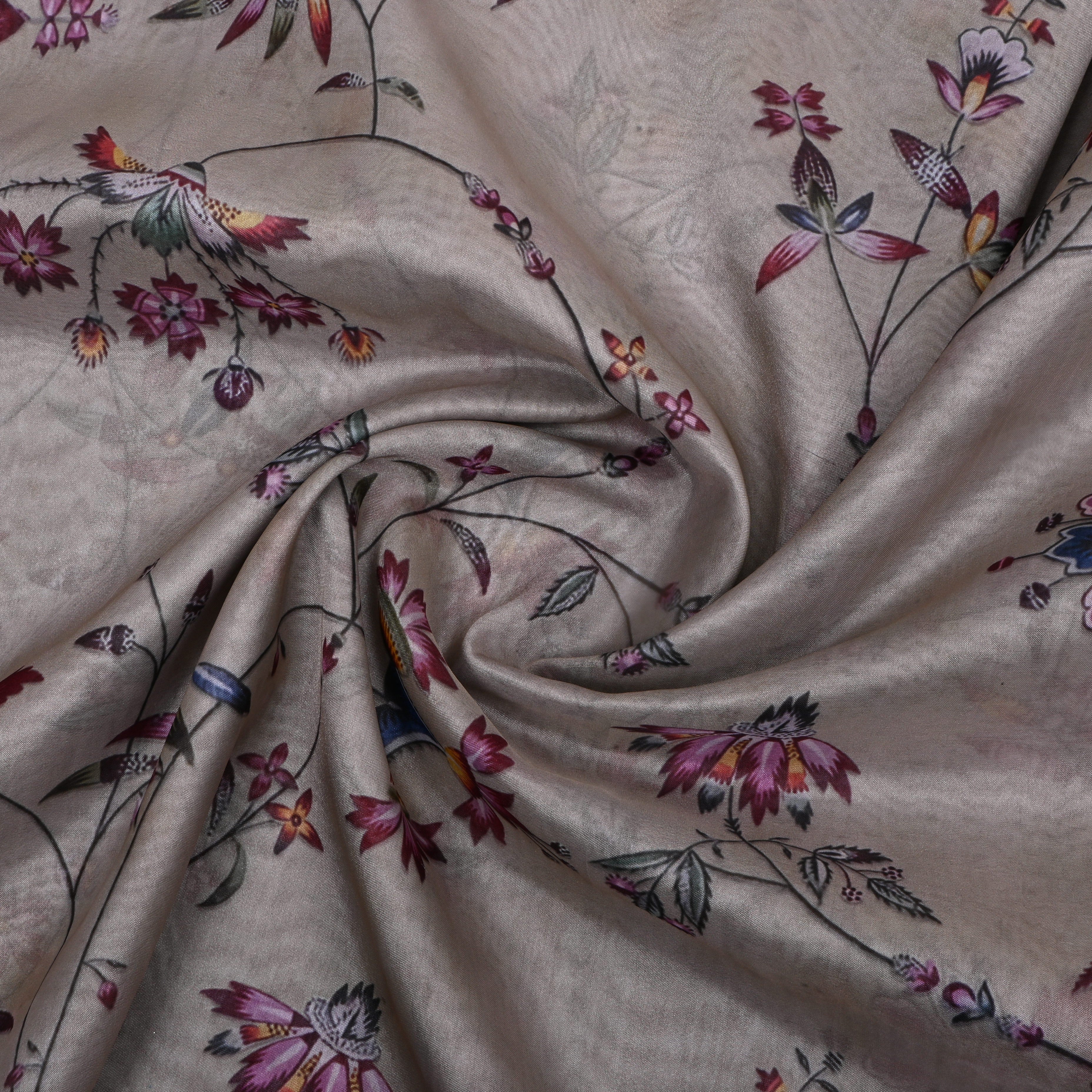 Off-White Printed Floral Silk Fabric