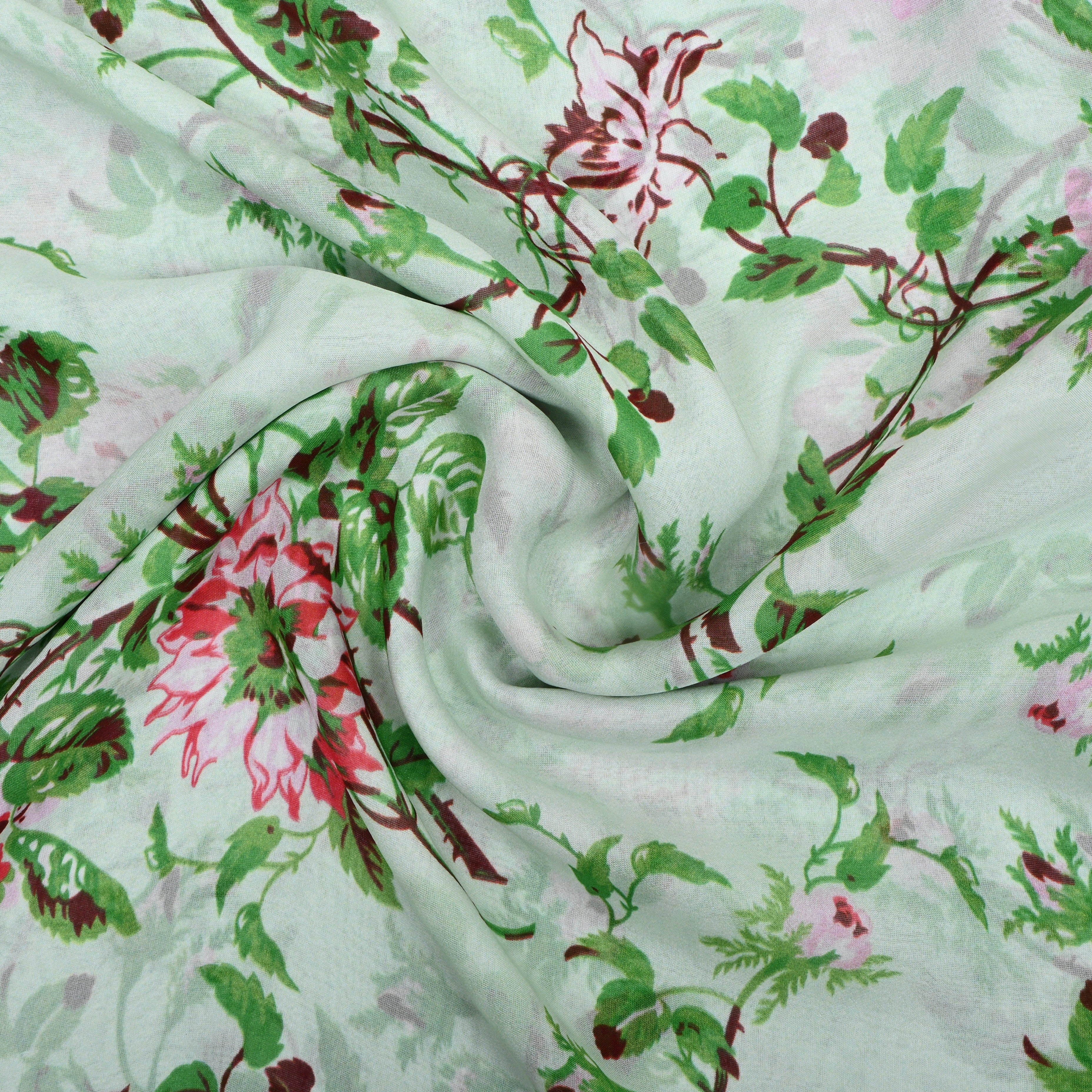 Light Pastel Green Chiffon With Floral Print