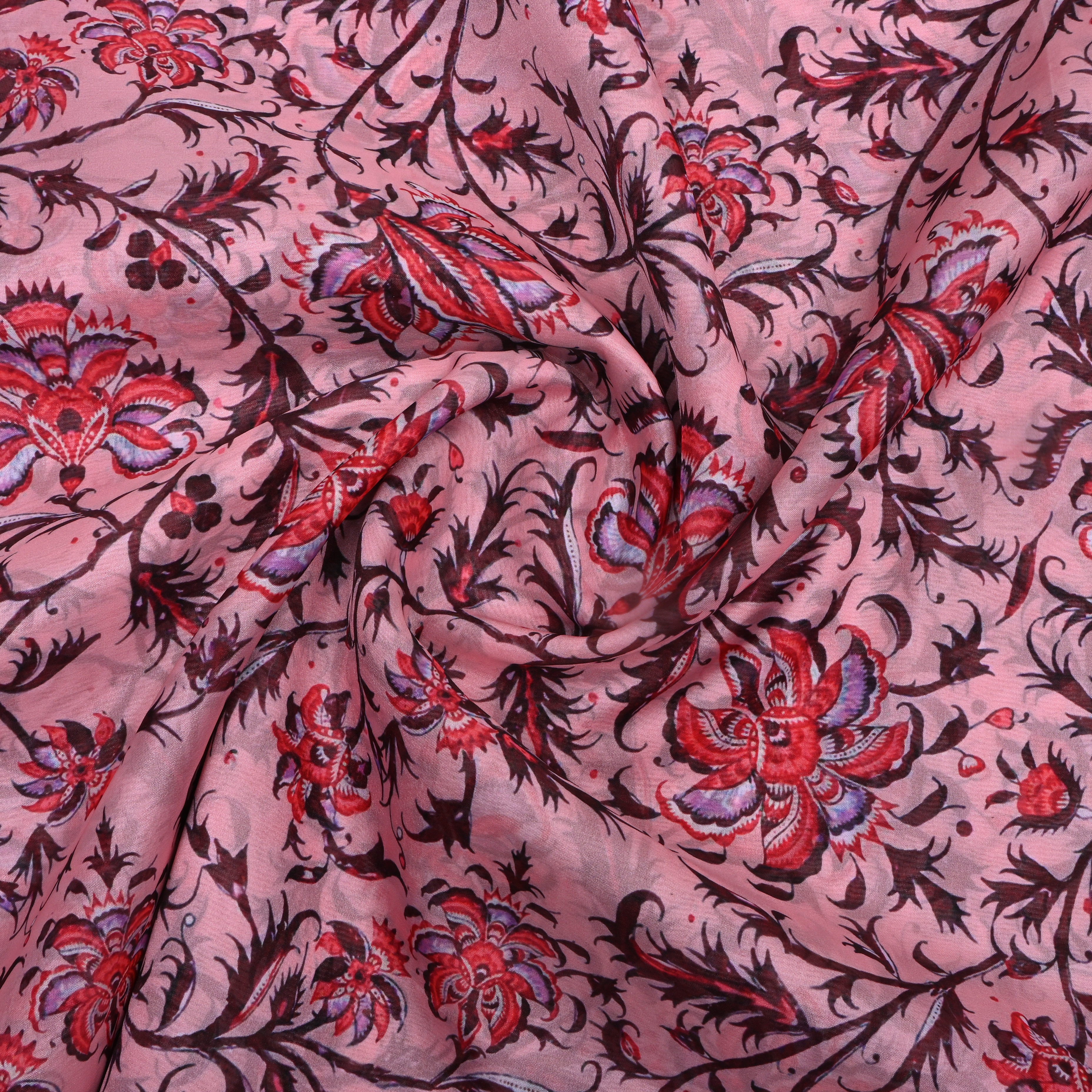 Soft Pink Floral Printed Silk Fabric