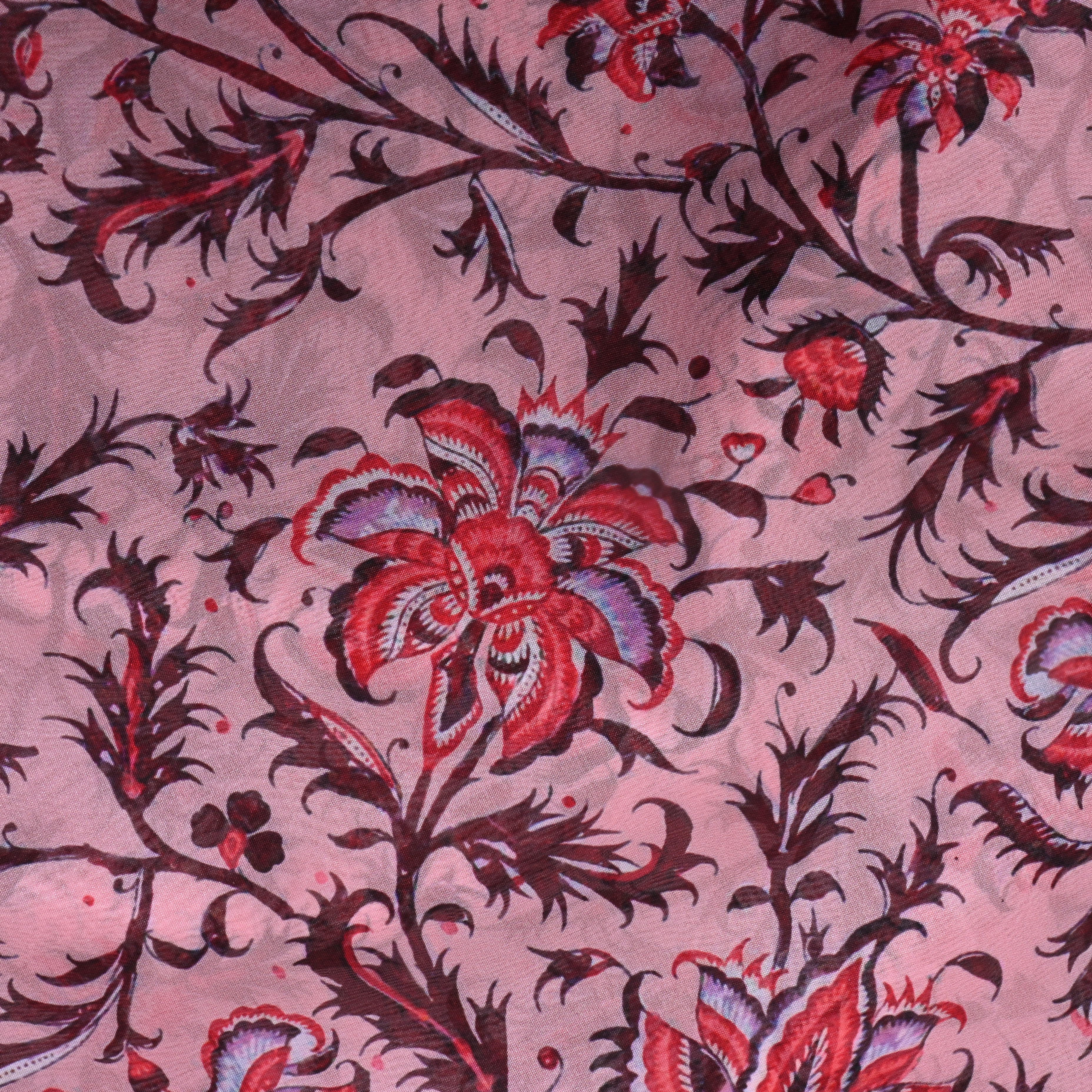 Soft Pink Floral Printed Silk Fabric