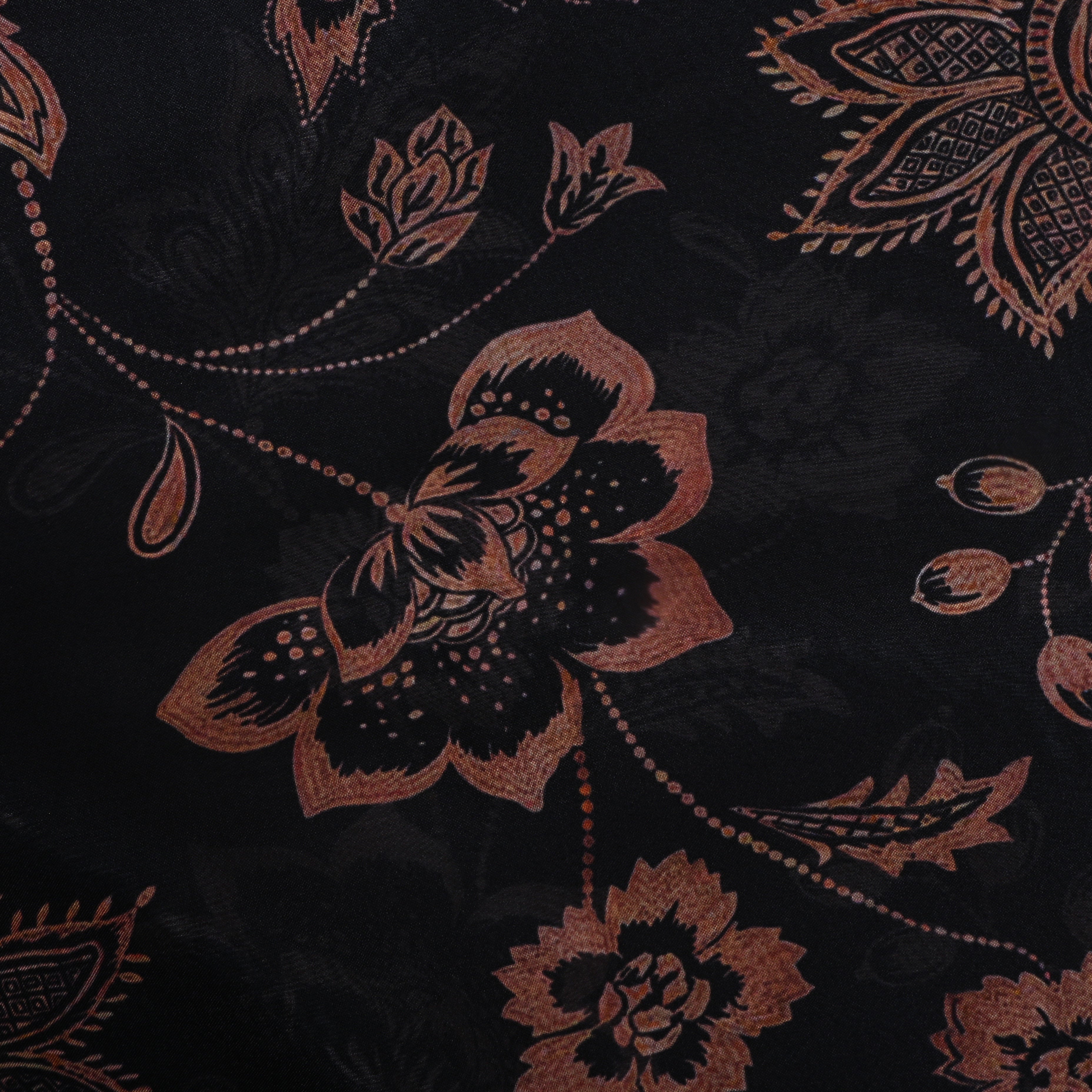 Black Floral Printed Silk Fabric