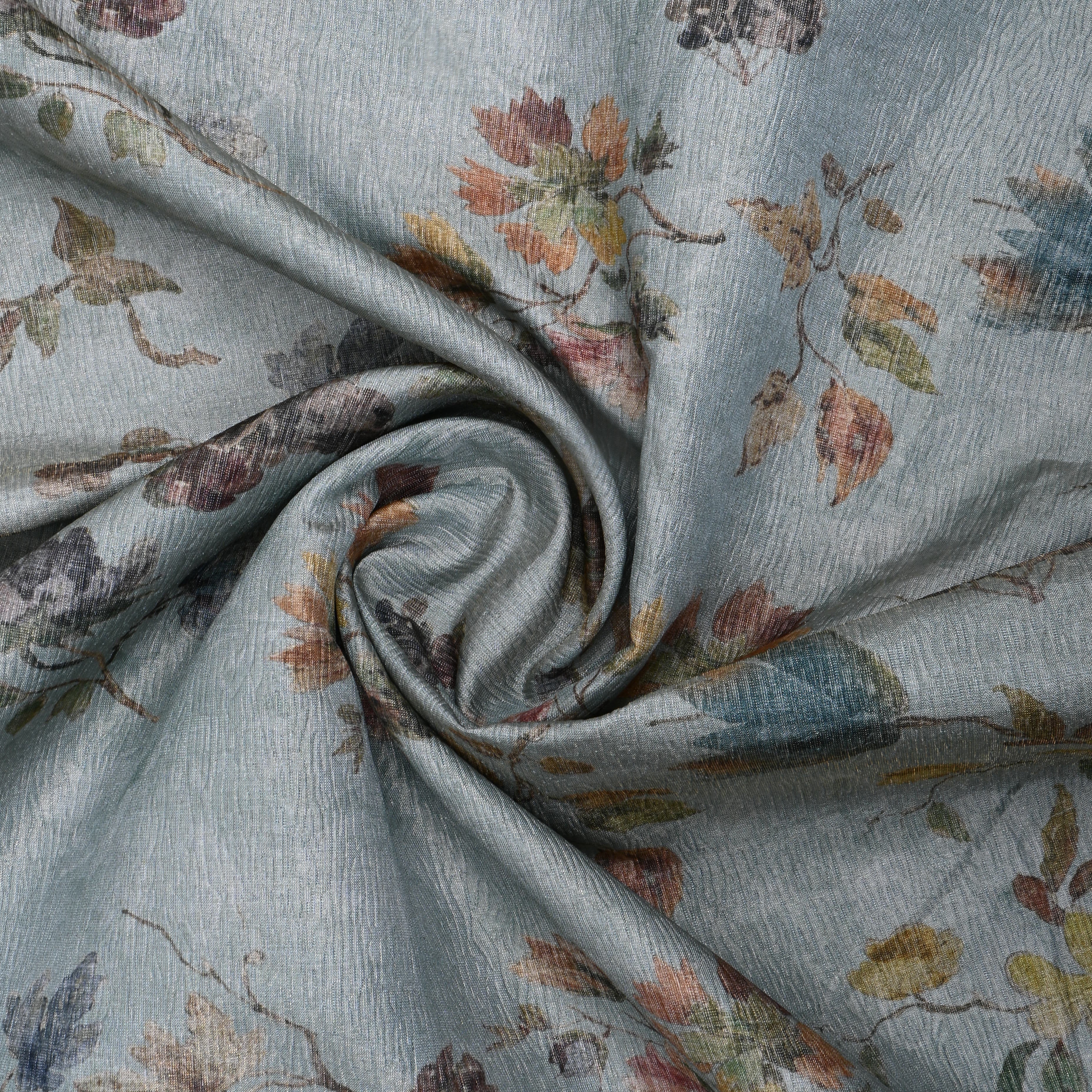 Gray Floral Printed Tissue Fabric