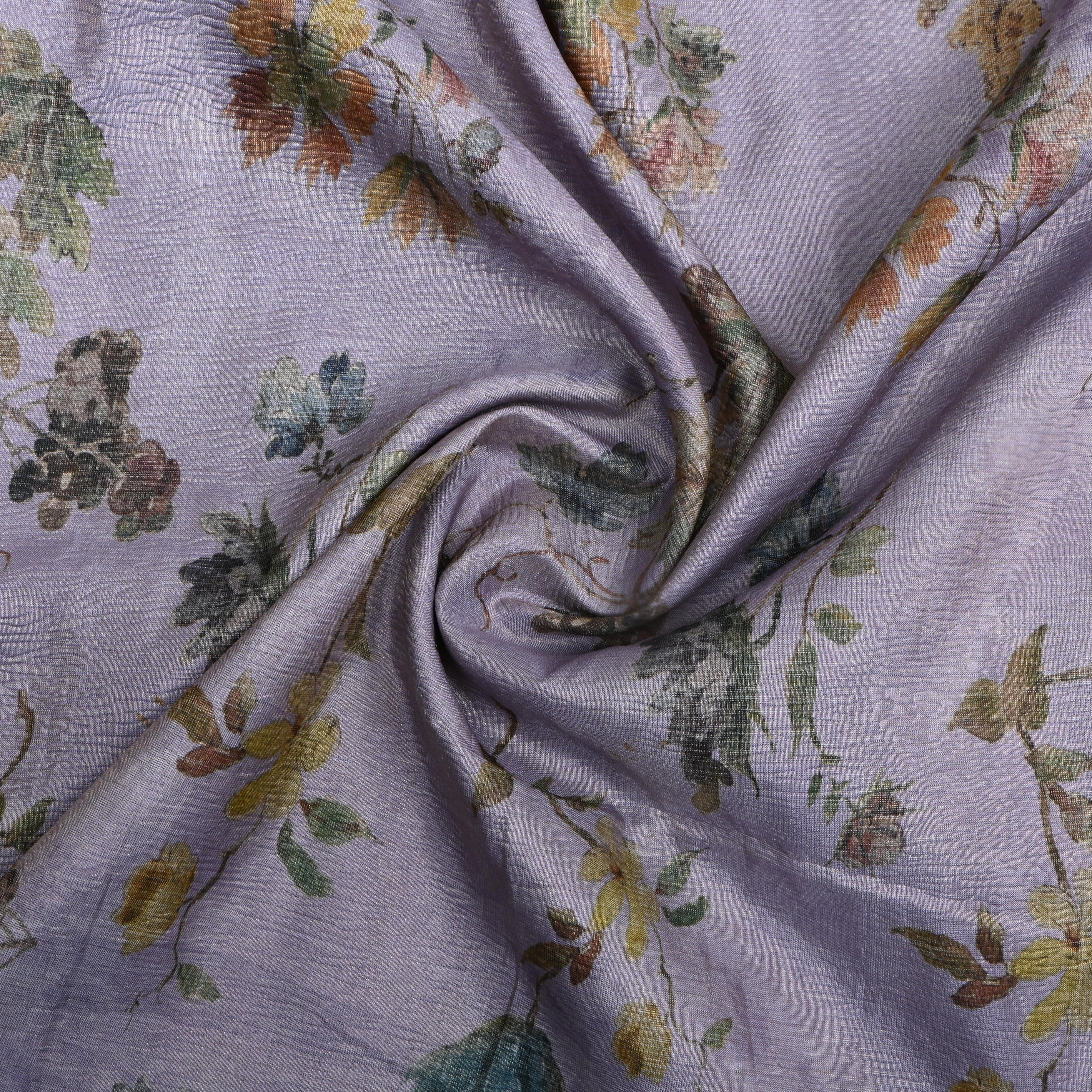 Lilac Floral Printed Tissue Fabric