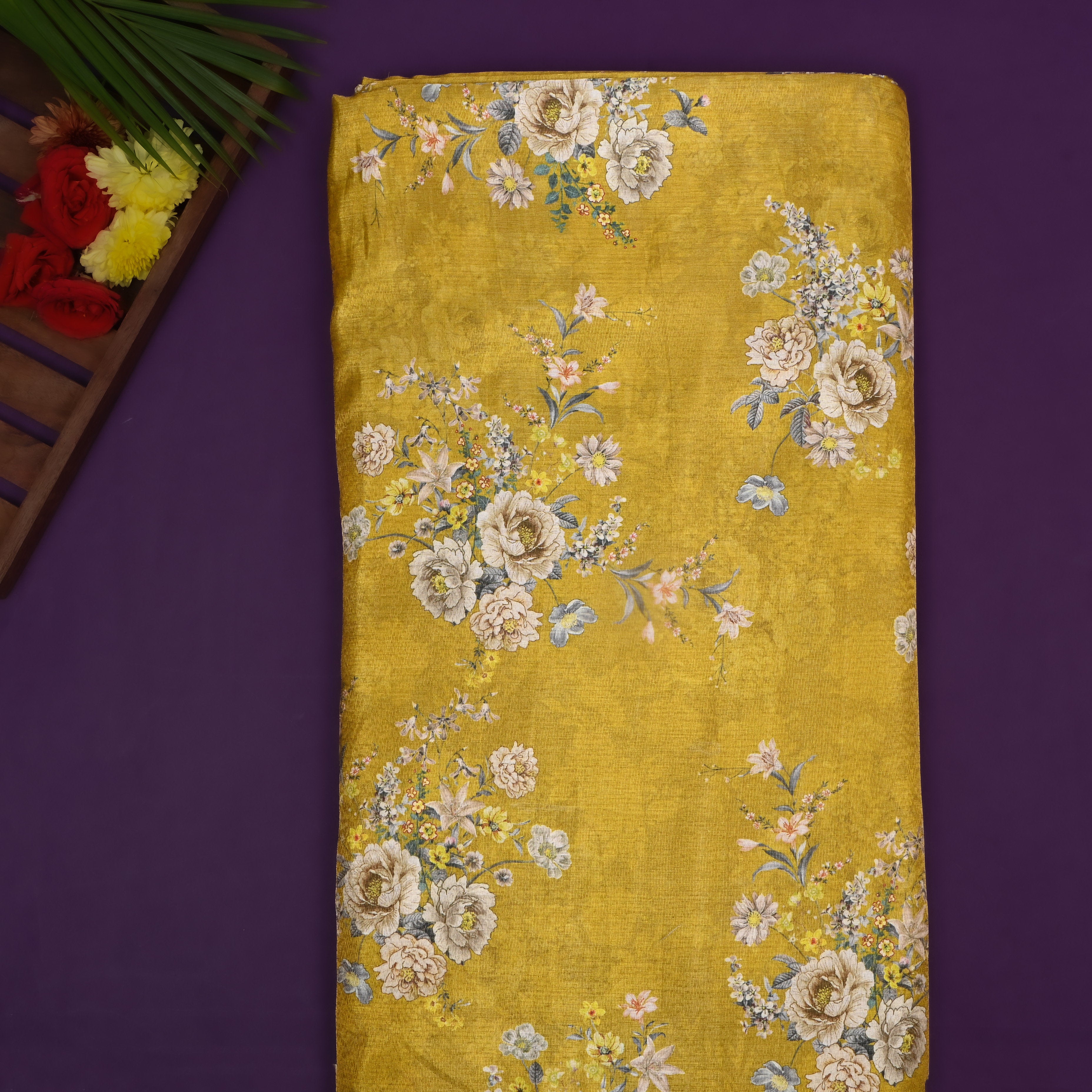 Sunflower Yellow Floral Printed Tissue Fabric