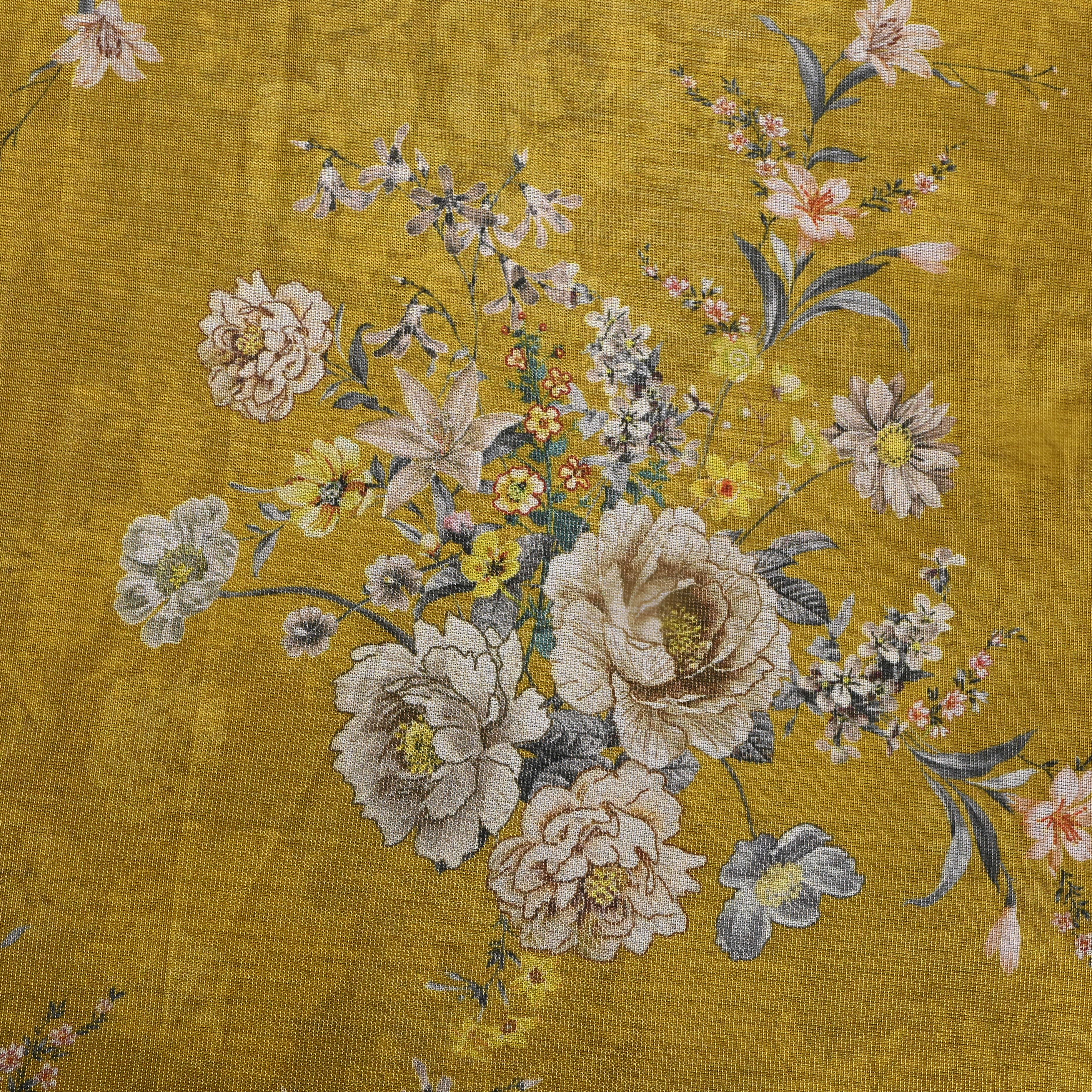 Sunflower Yellow Floral Printed Tissue Fabric