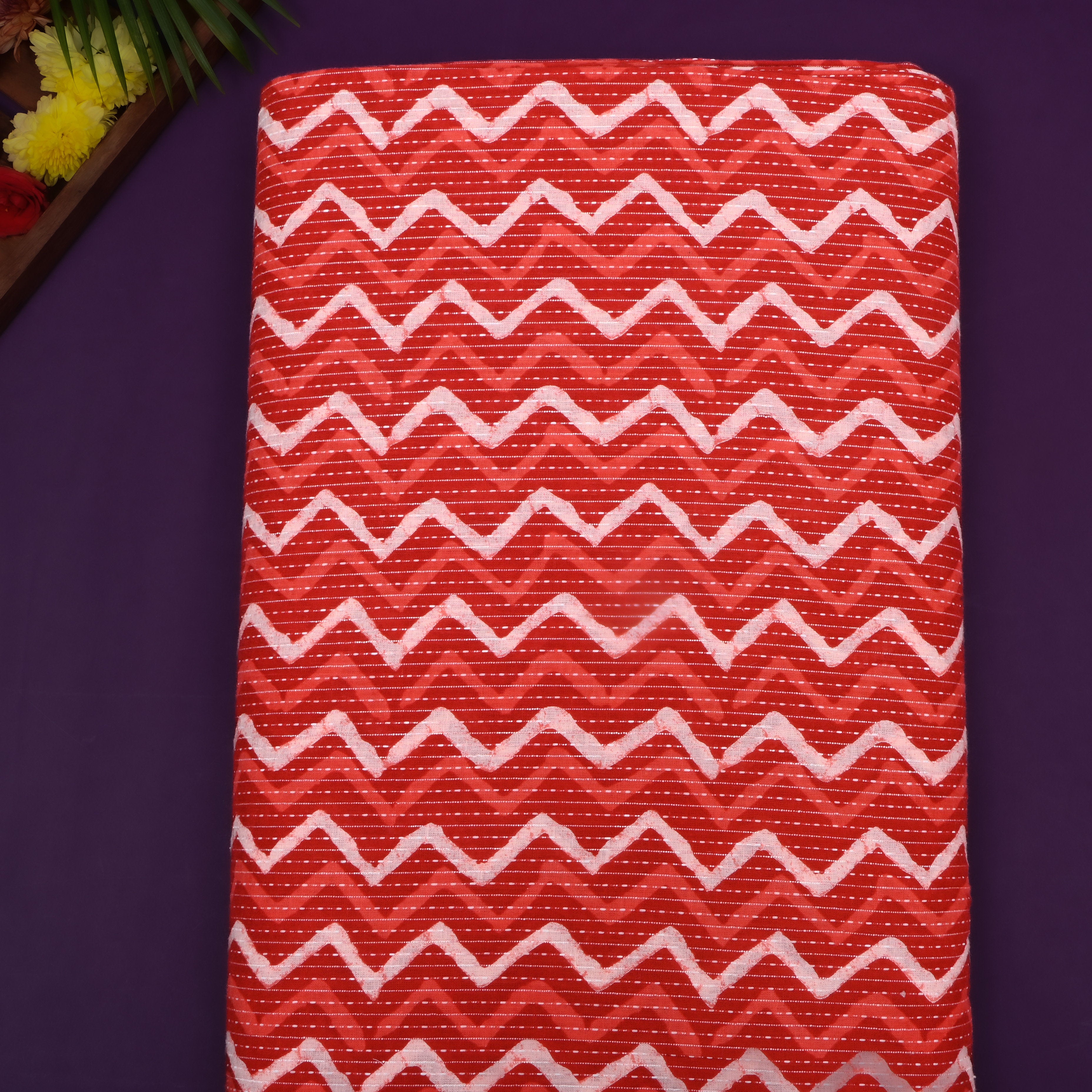 Light Red Chevron Printed Cotton Fabric