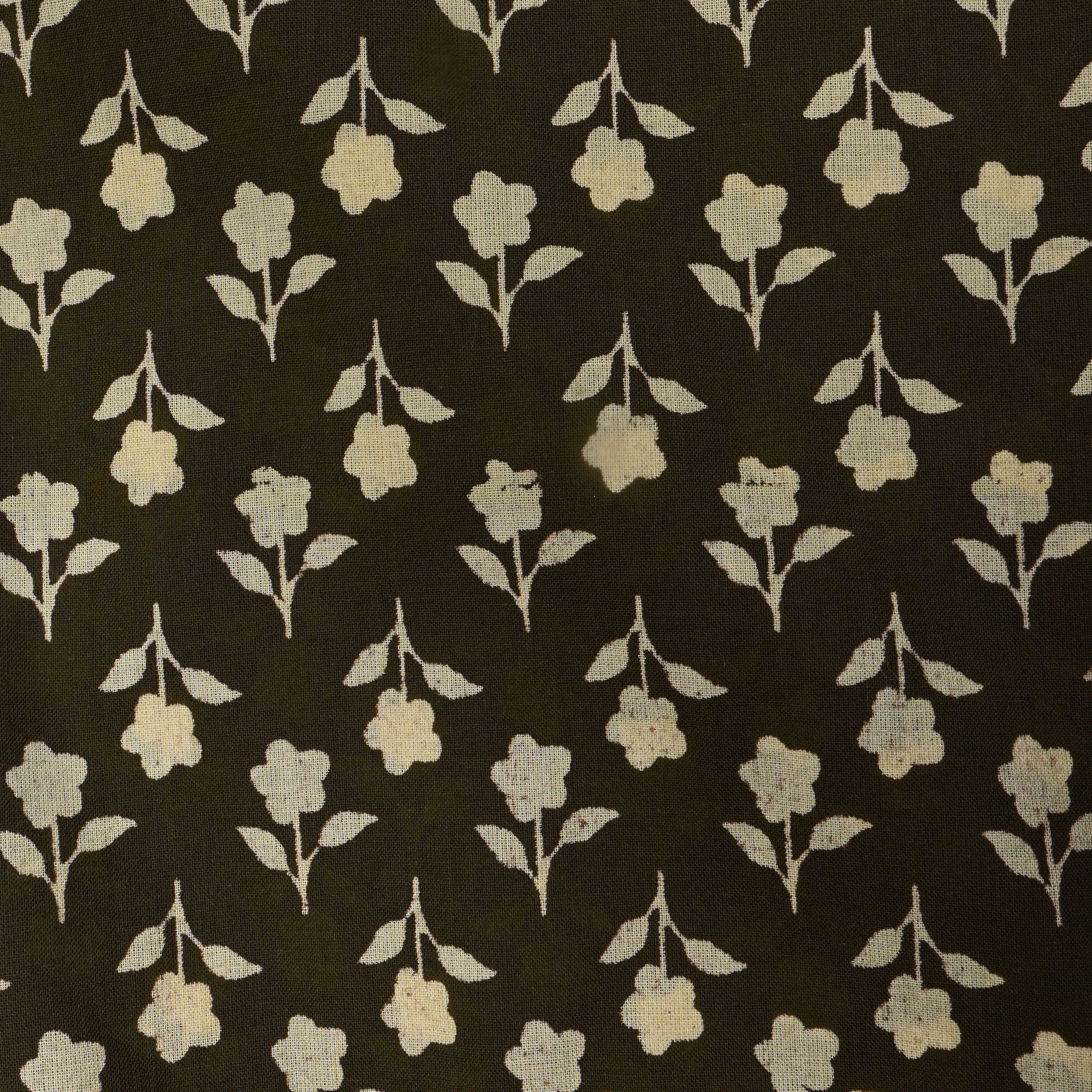 Dark Olive Green Floral Printed Cotton Fabric