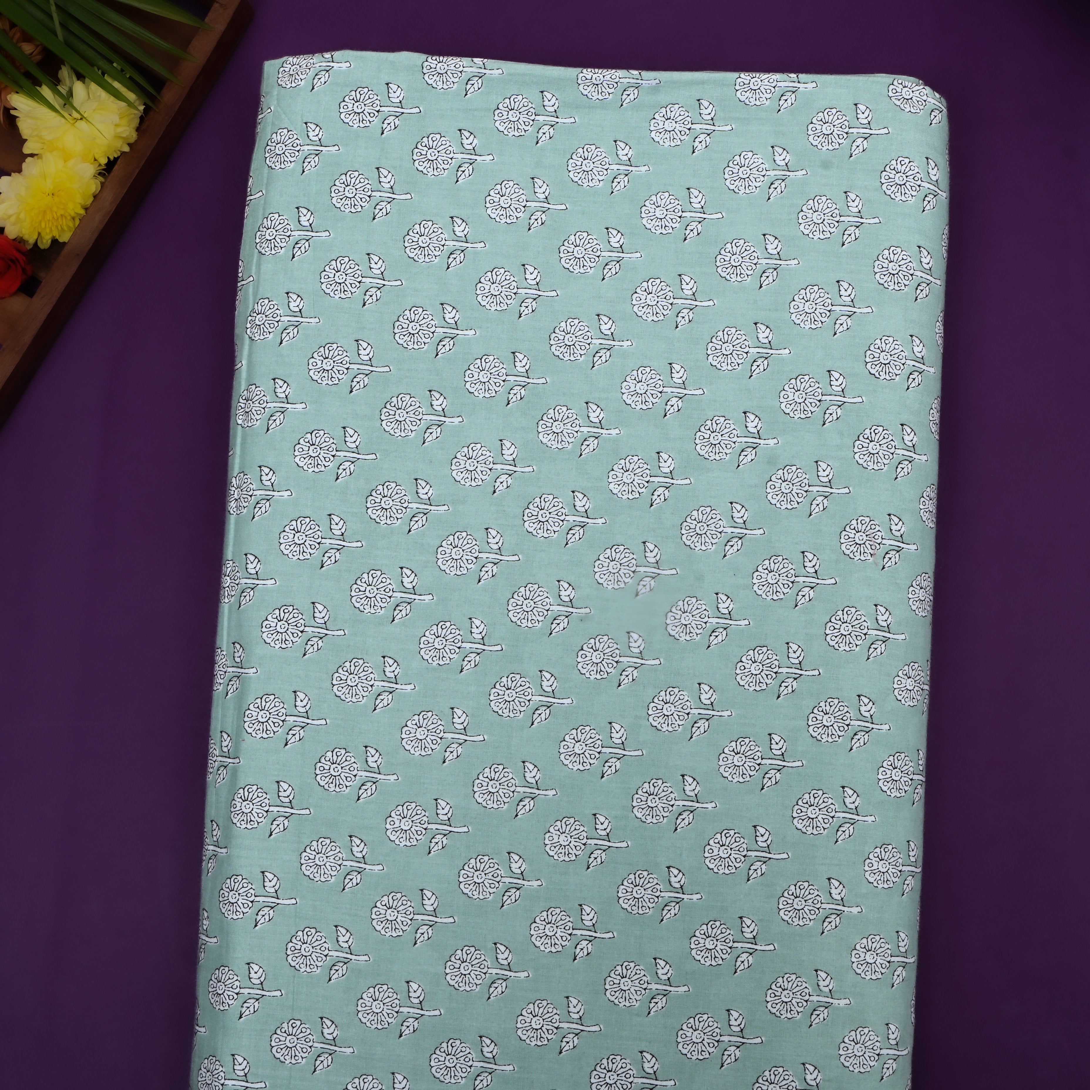 Pastel Blue Floral Printed Cotton Fabric