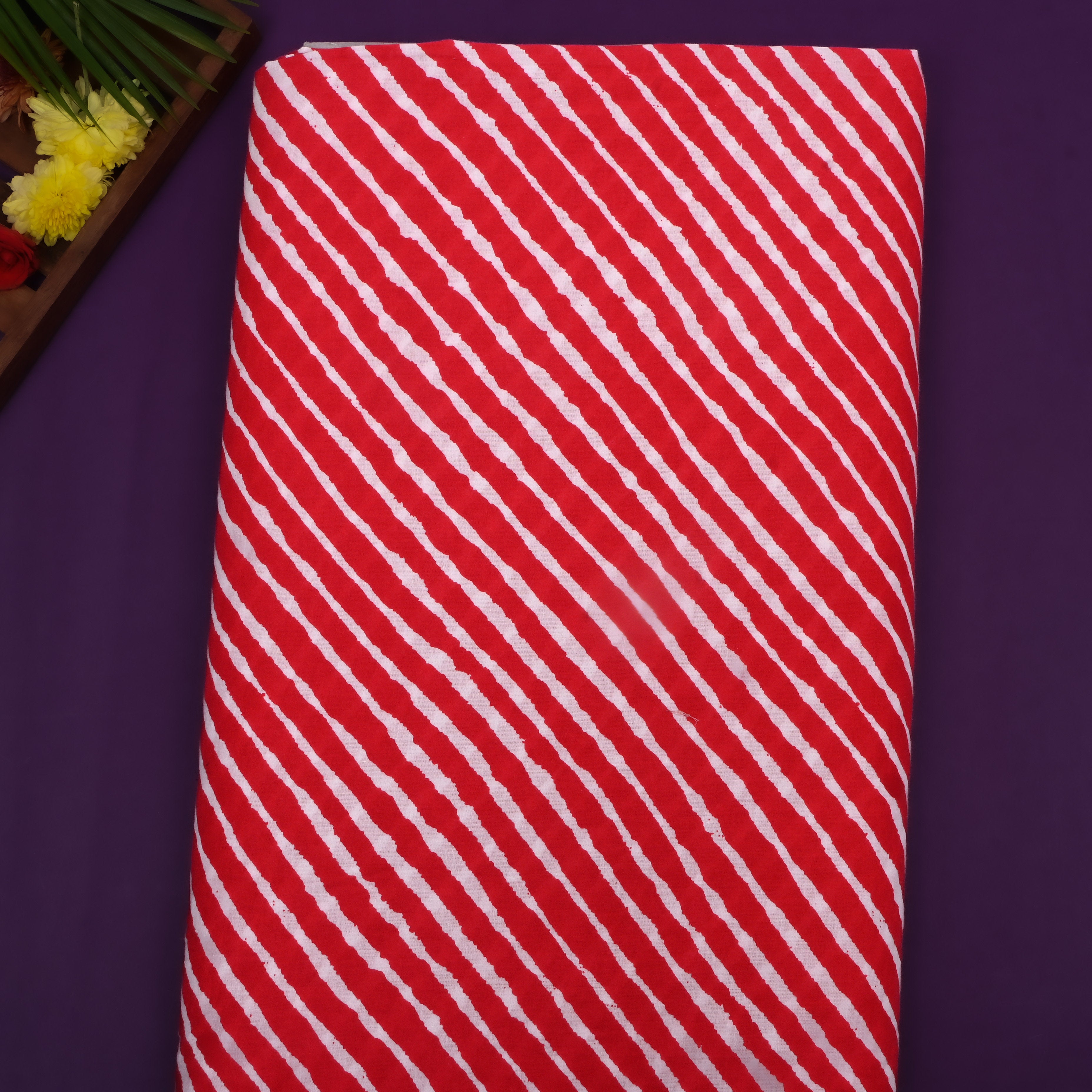 Reddish Orange Leheriya Printed Cotton Fabric