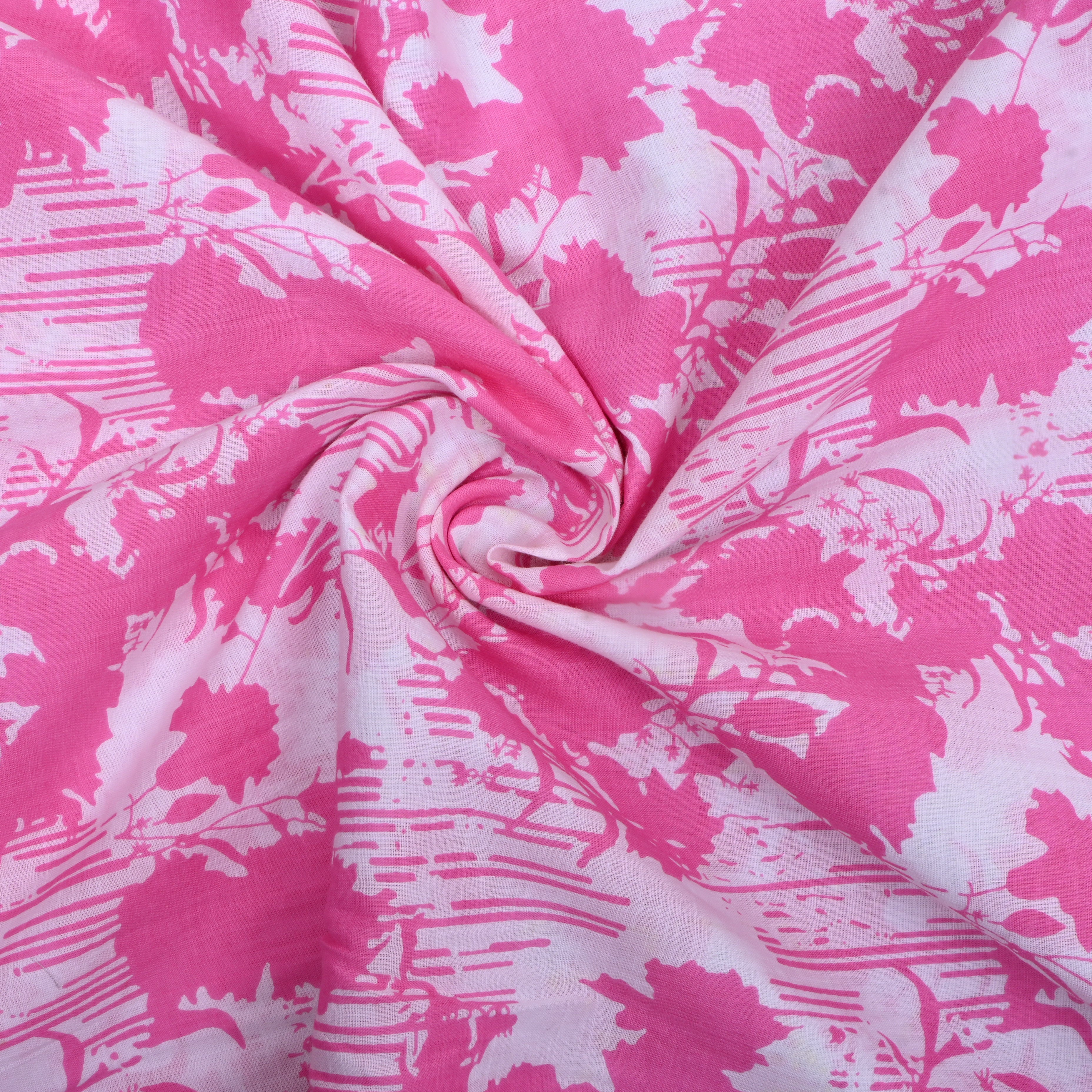 Soft Ultra Pink Floral Printed Cotton Fabric