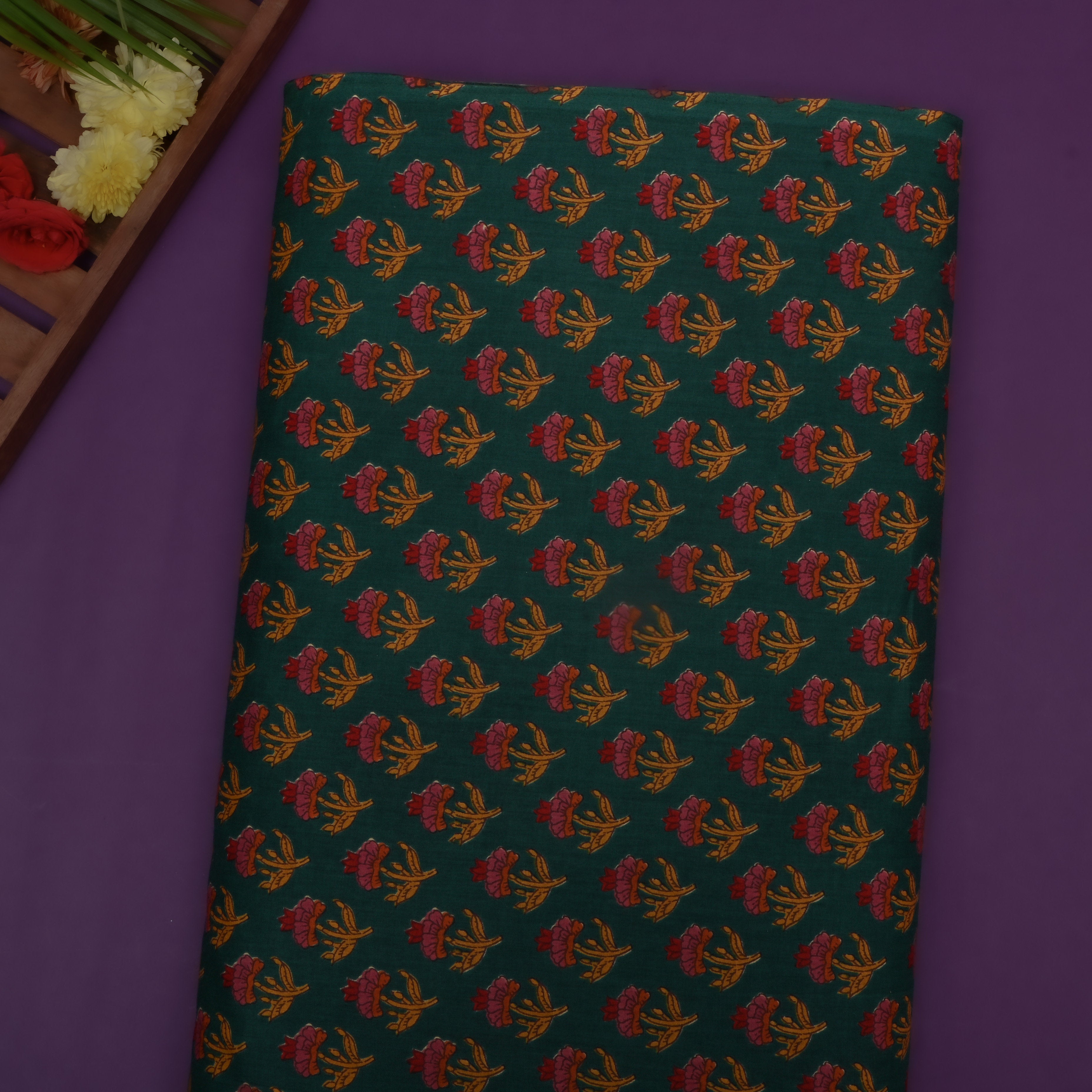 Sacramento Green Floral Printed Cotton Fabric