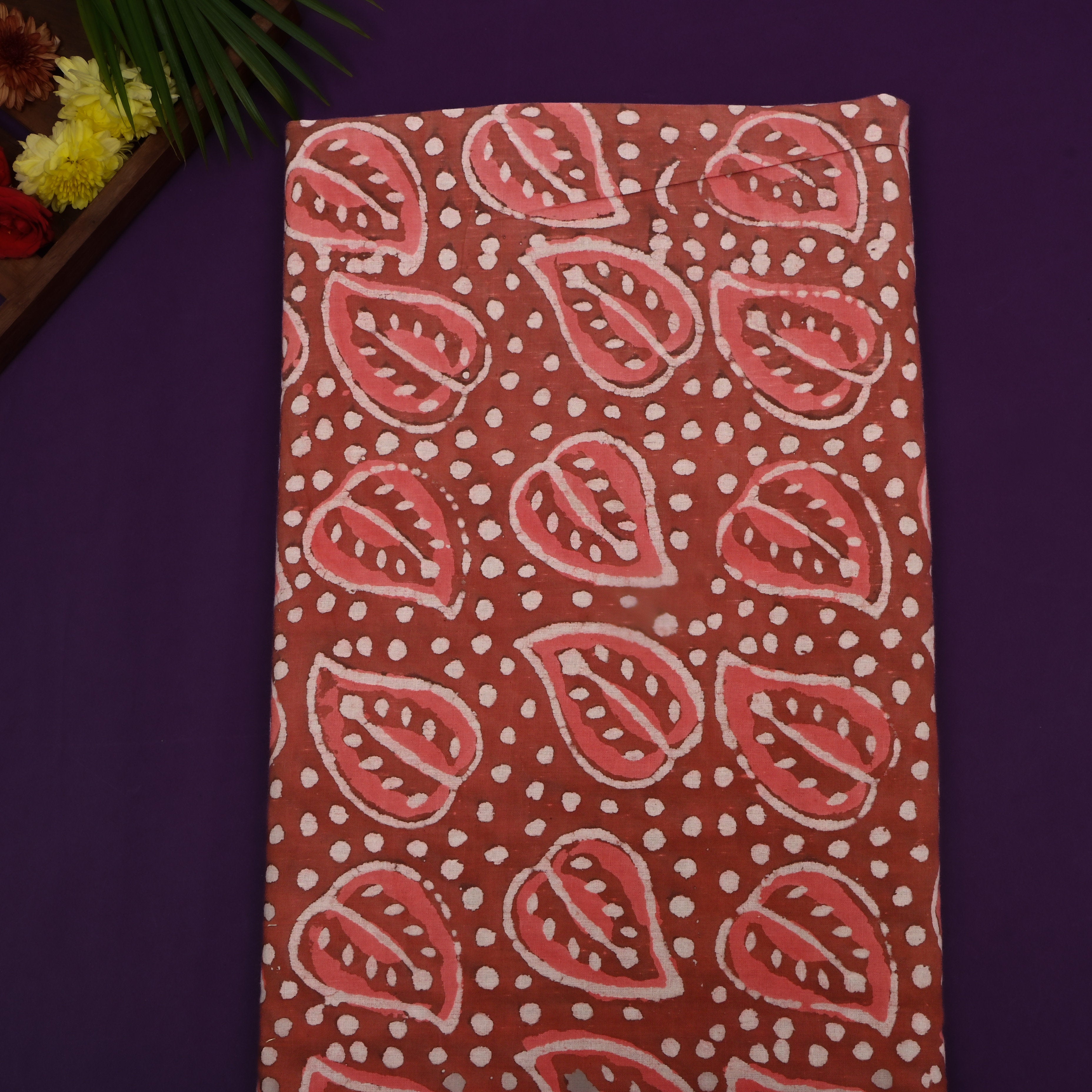 Brown Floral Printed Cotton Fabric