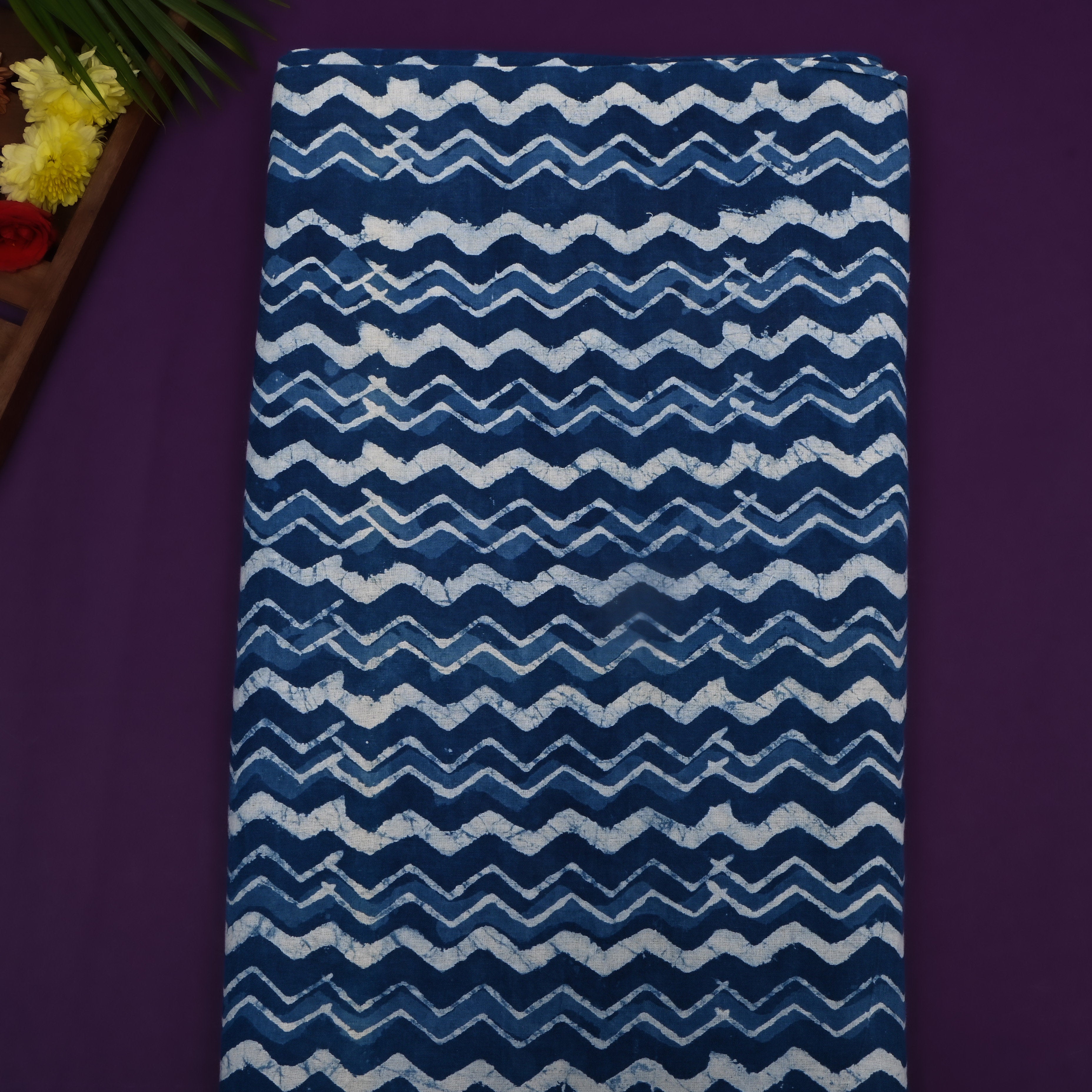 Indigo Zig-Zag Printed Cotton Fabric