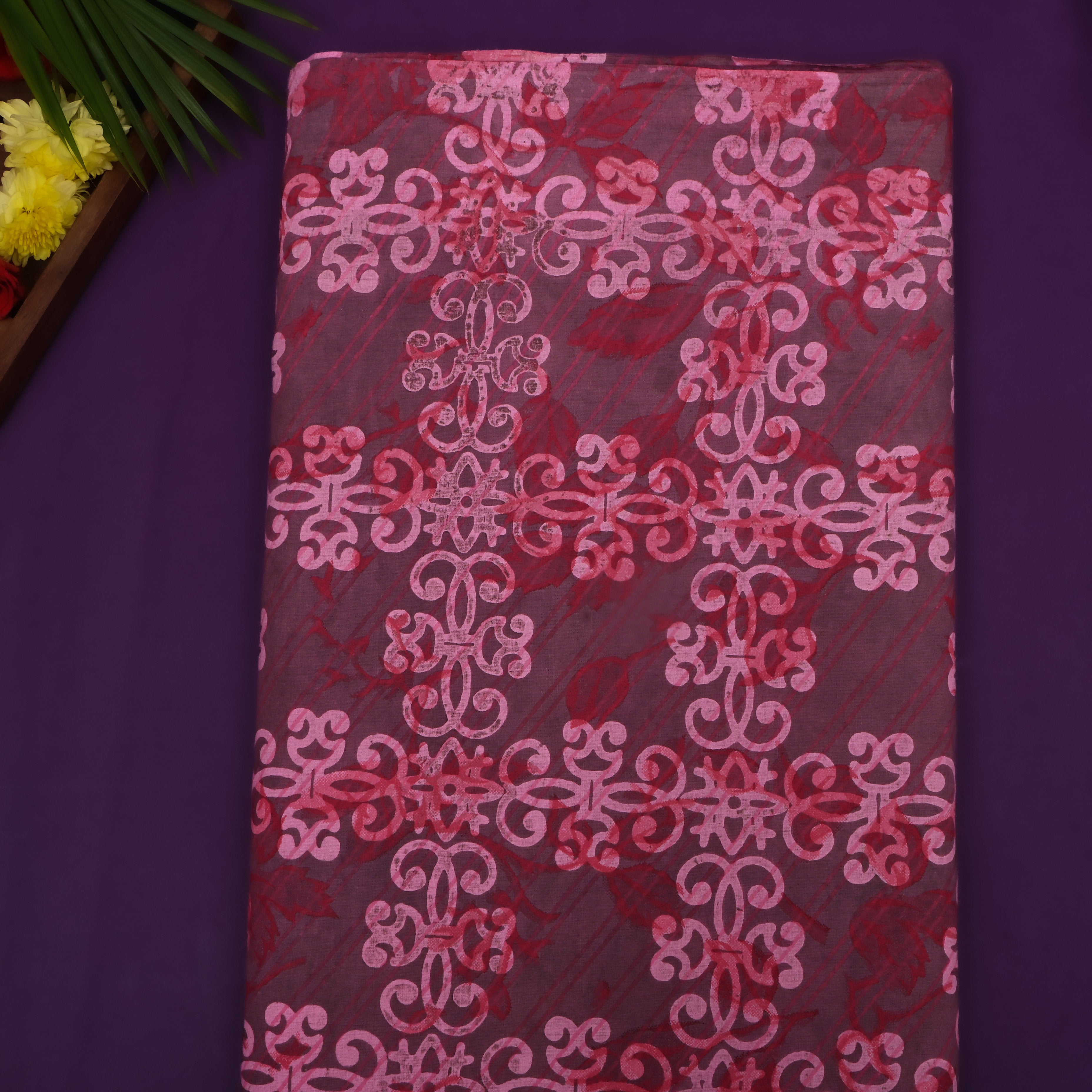 Wine Floral Printed Cotton Fabric