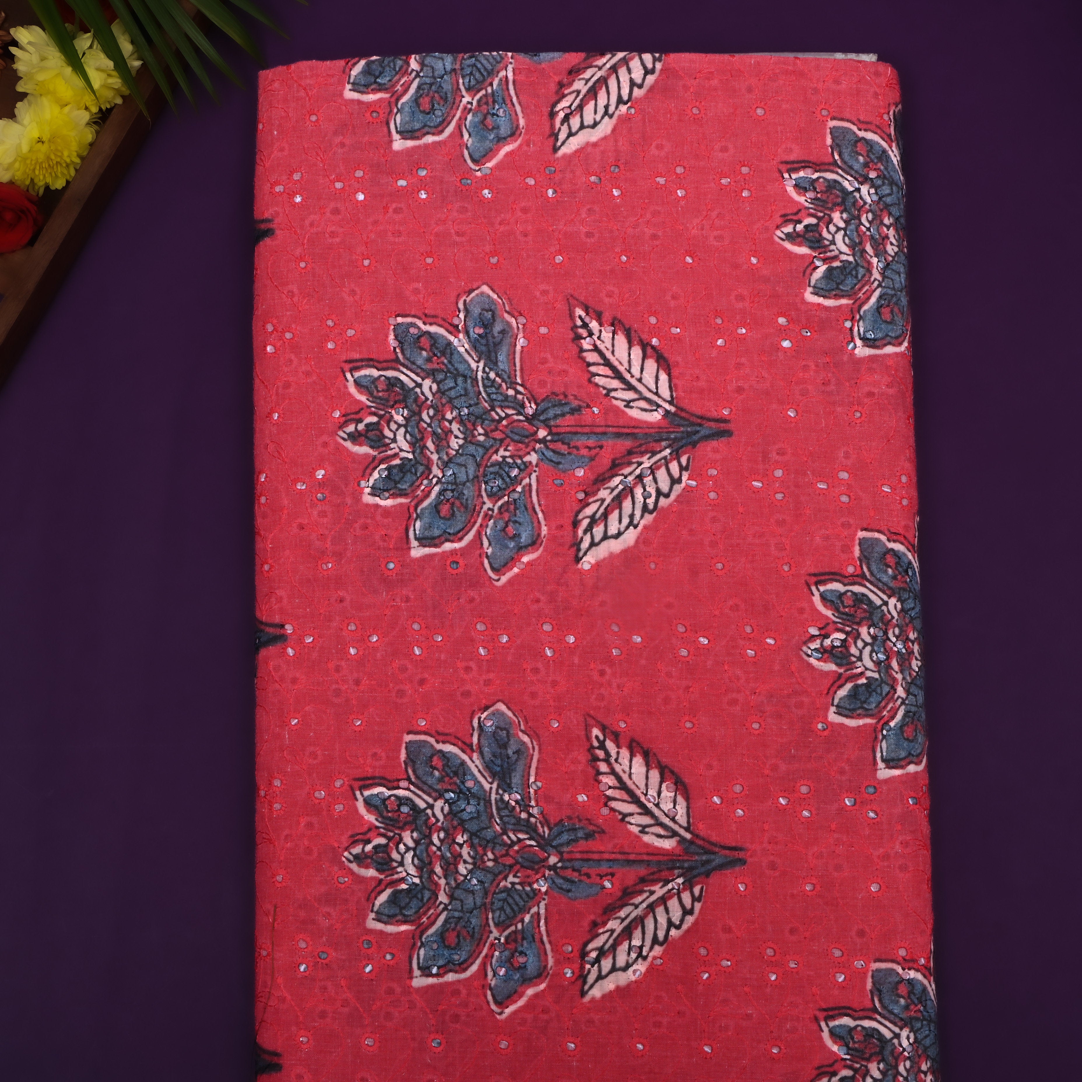 Red Floral Printed Cotton Fabric
