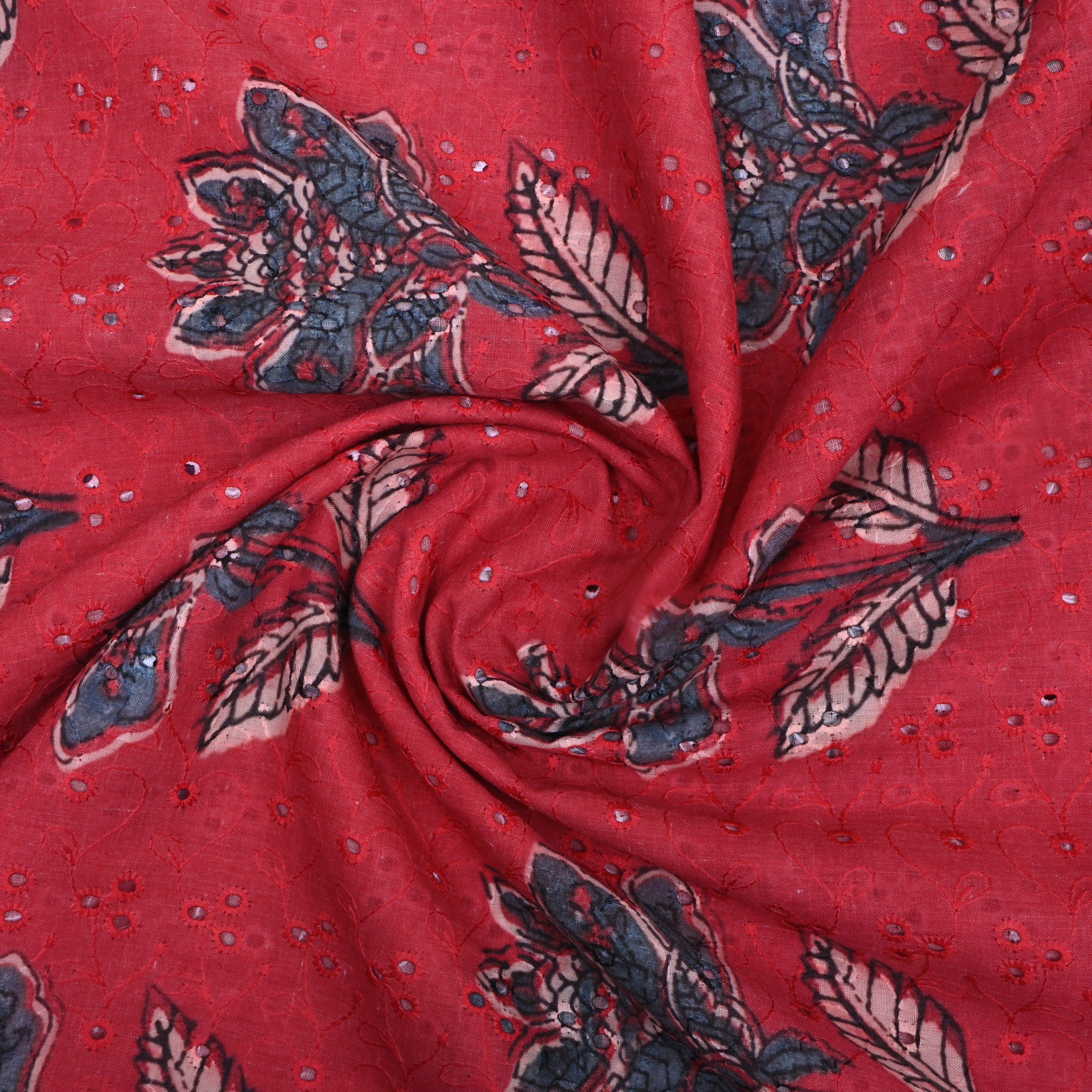 Red Floral Printed Cotton Fabric