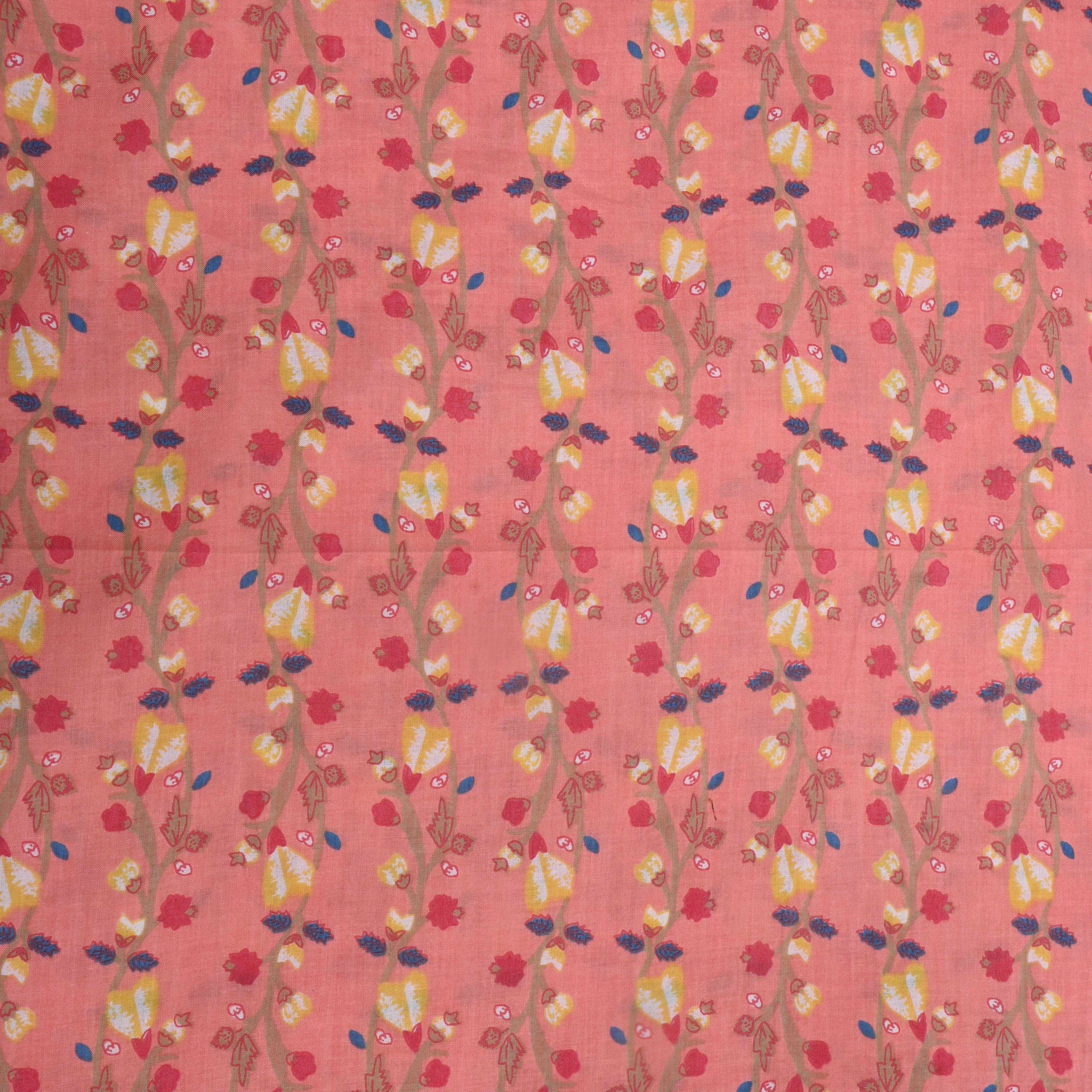 Light Coral Pink Floral Printed Cotton Fabric