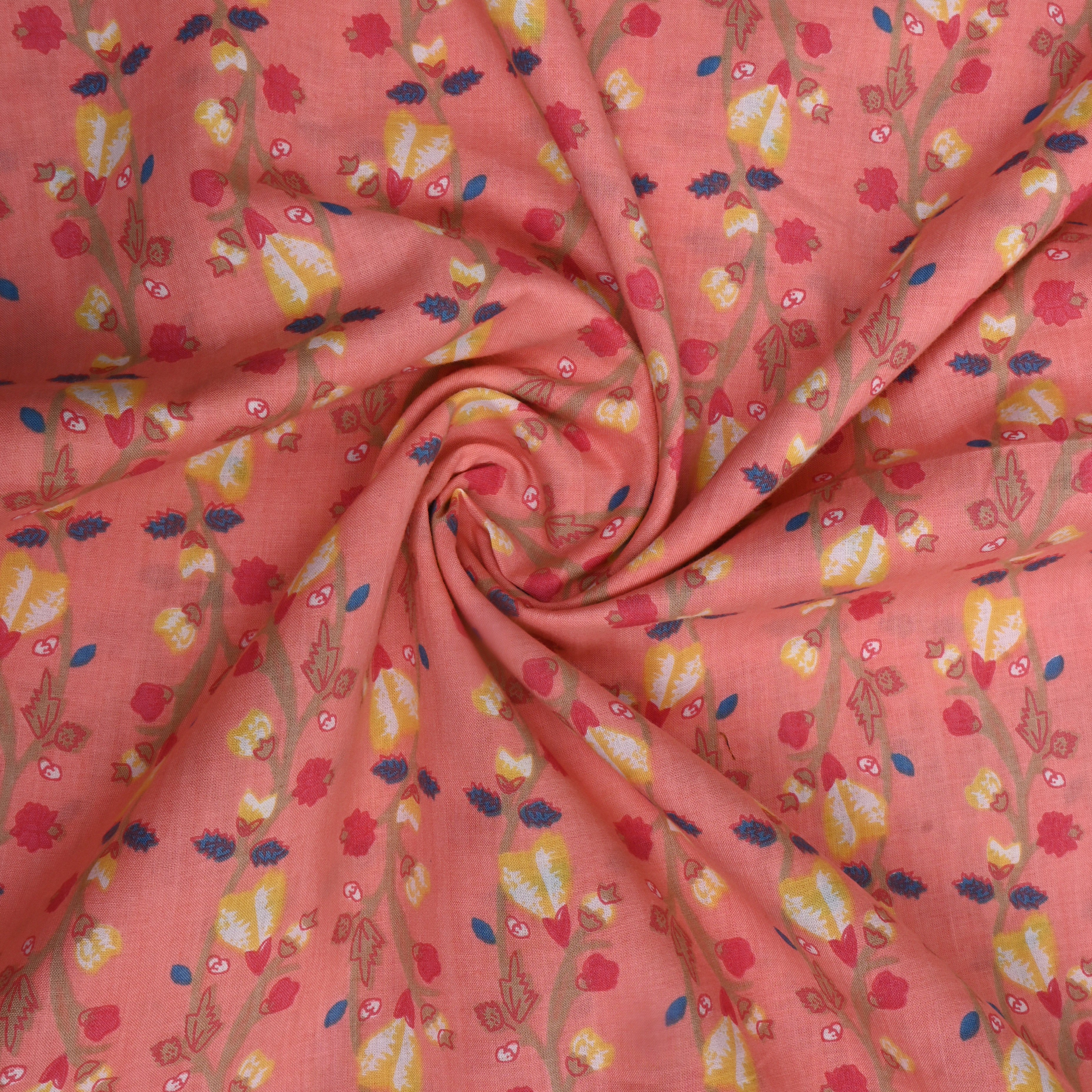 Light Coral Pink Floral Printed Cotton Fabric