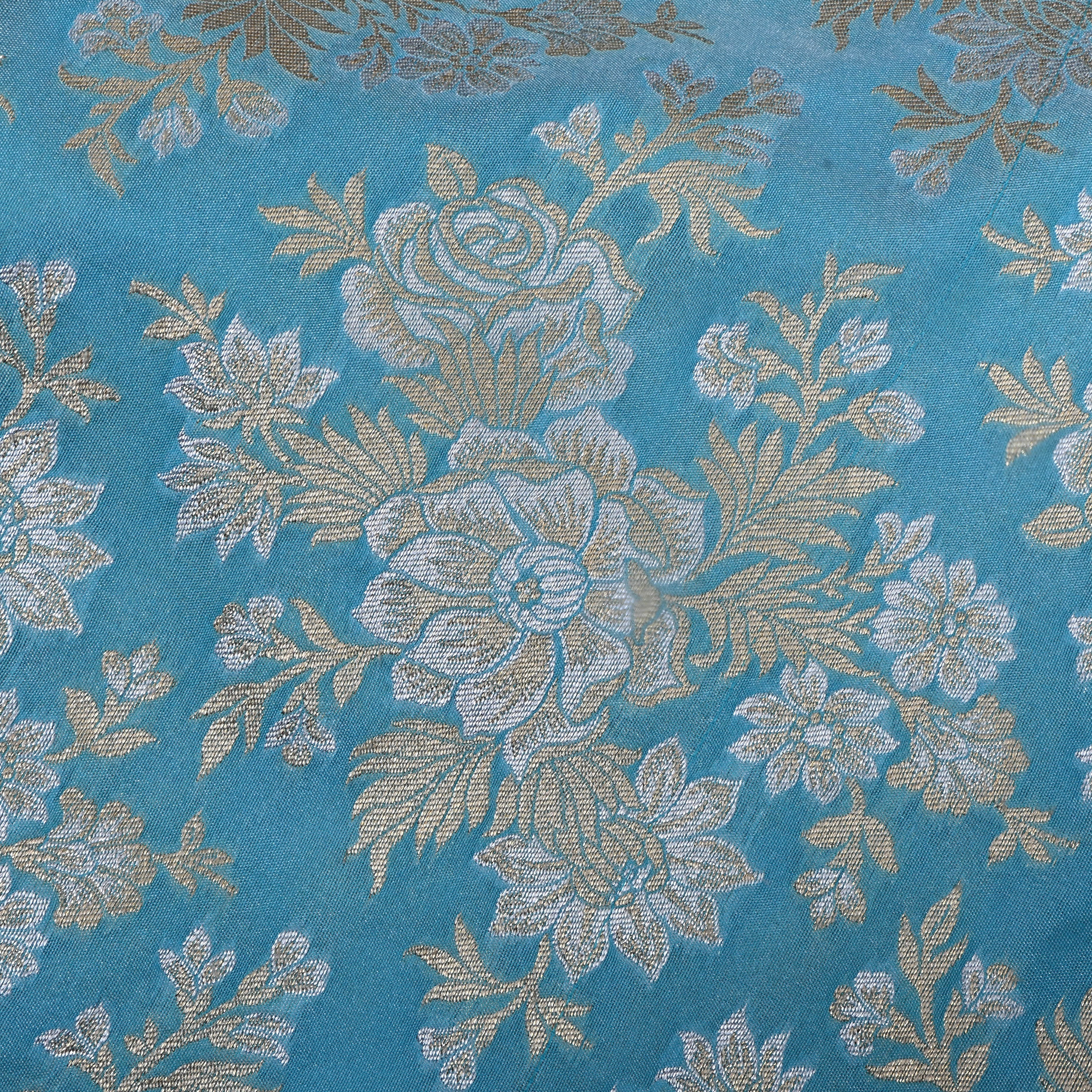Sky Blue Floral Jamawar Silk Fabric
