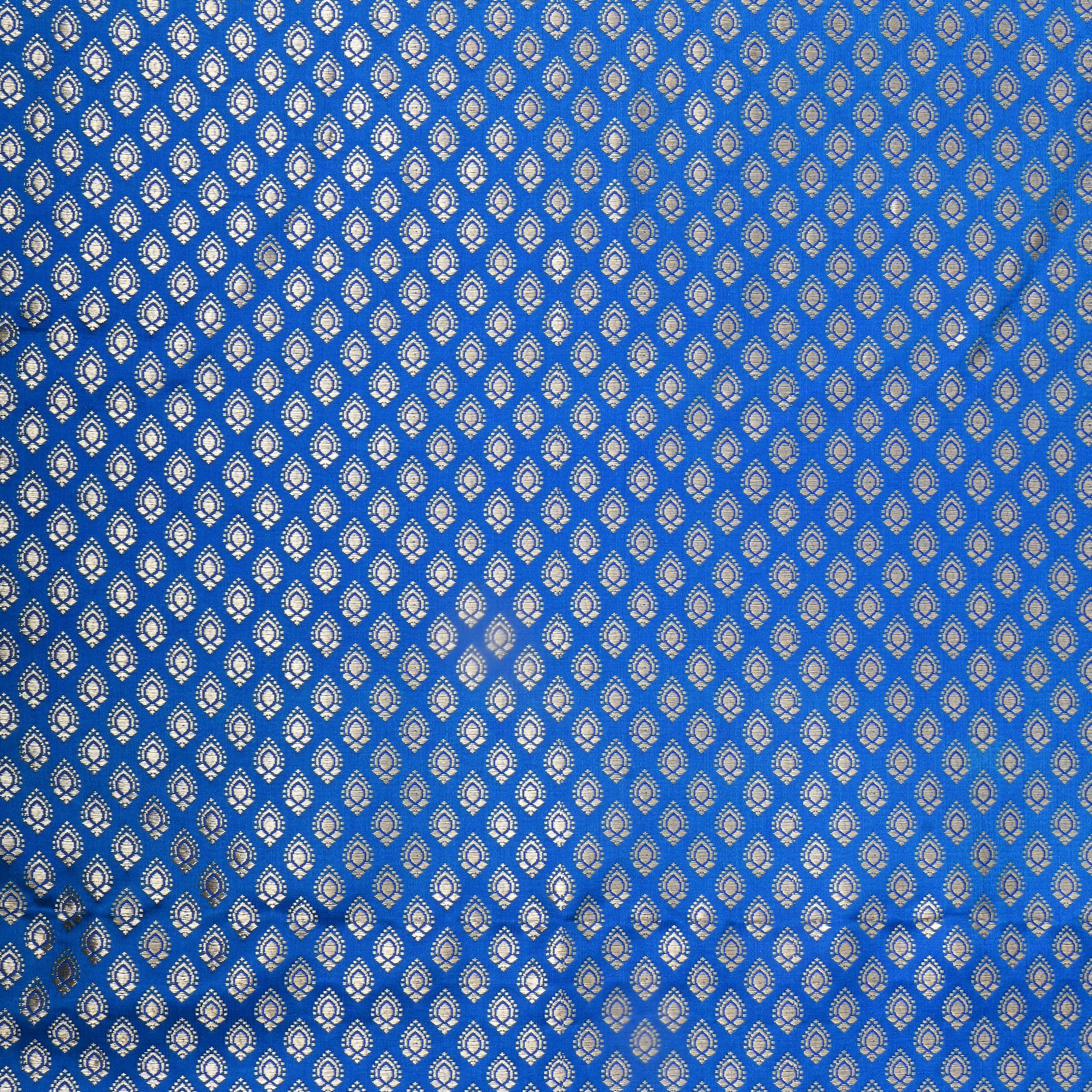 Azure Blue Floral Jamawar Satin Fabric