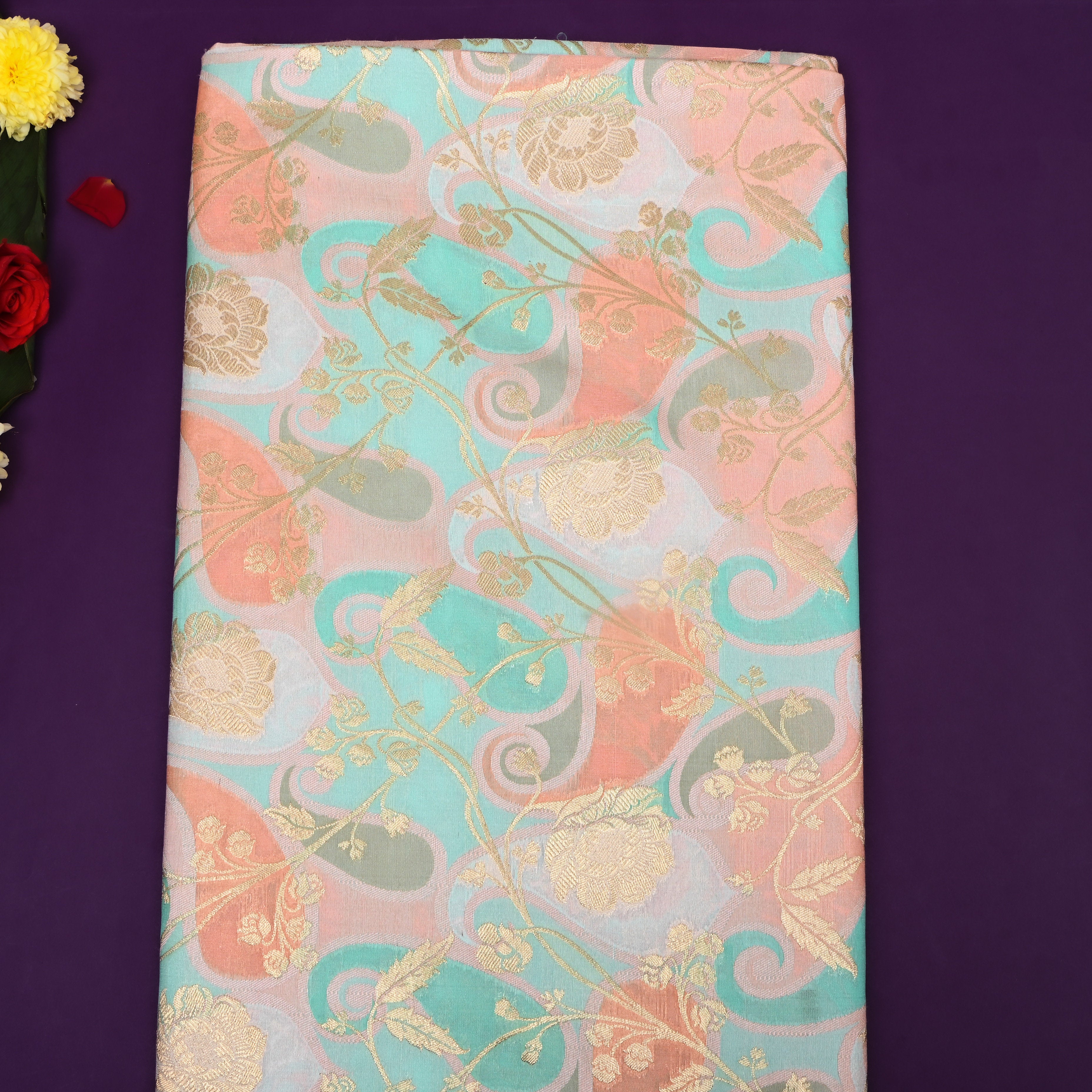 Multicolour Floral Jamawar Silk Fabric