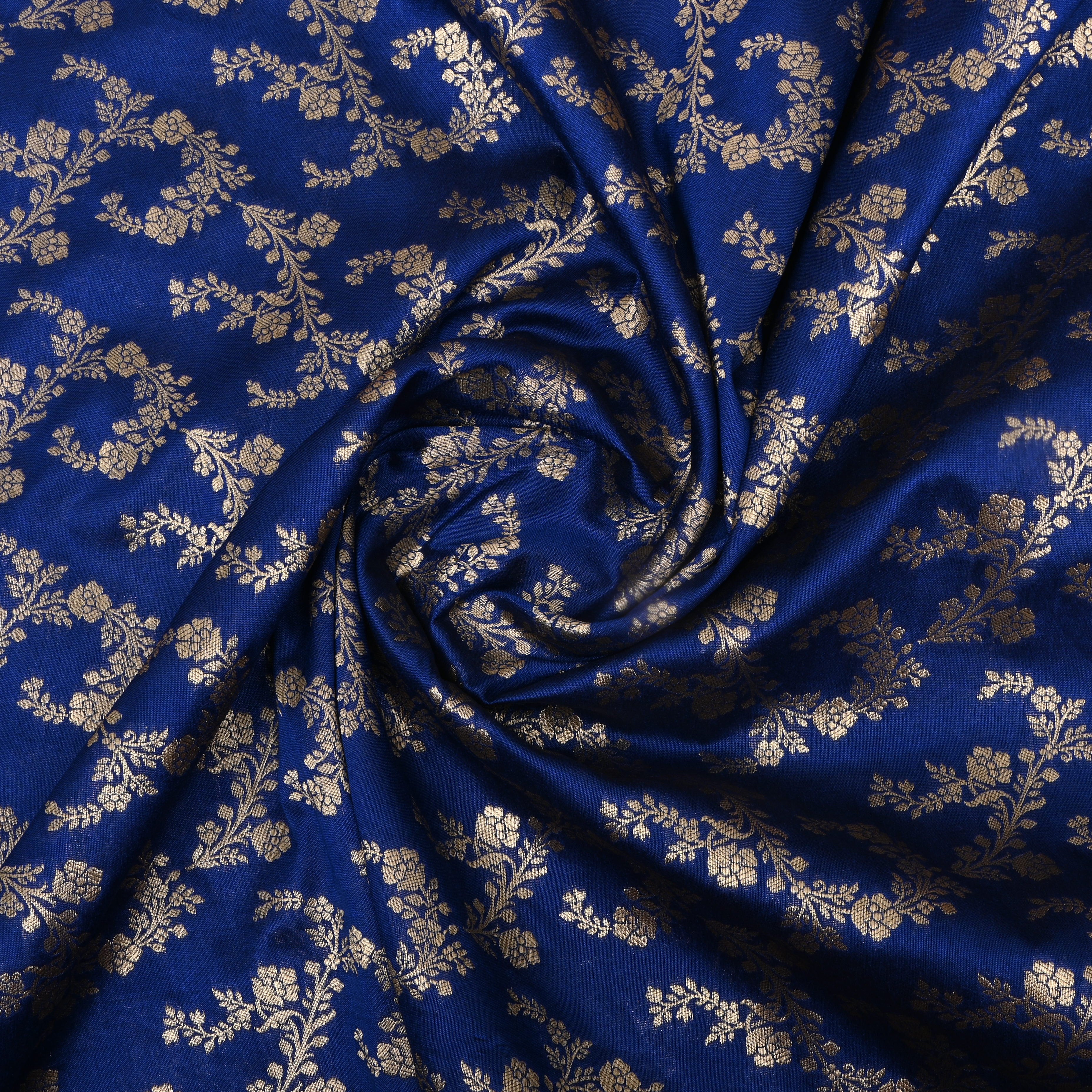 Azure Blue Floral Jaal Jamawar Silk Fabric