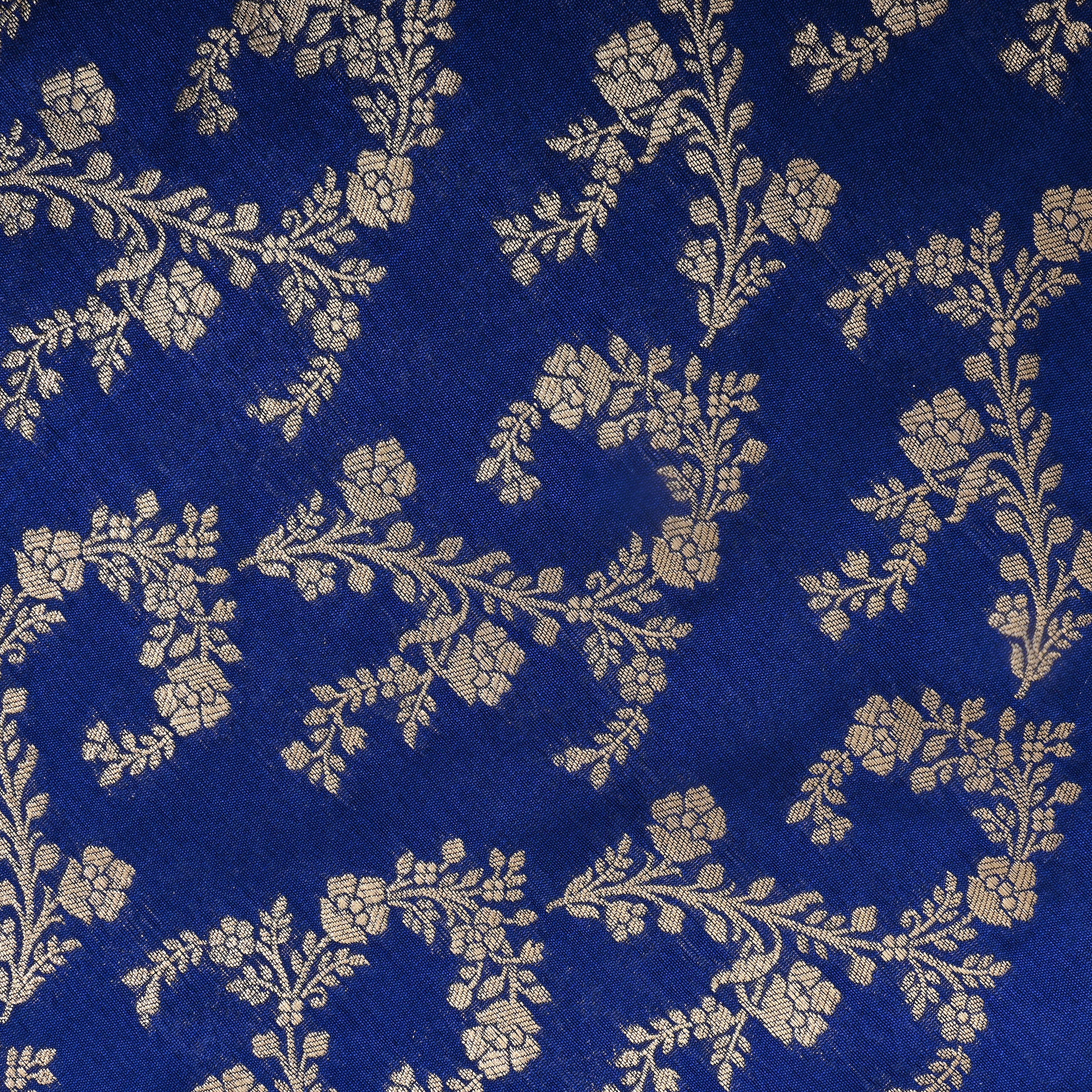 Azure Blue Floral Jaal Jamawar Silk Fabric