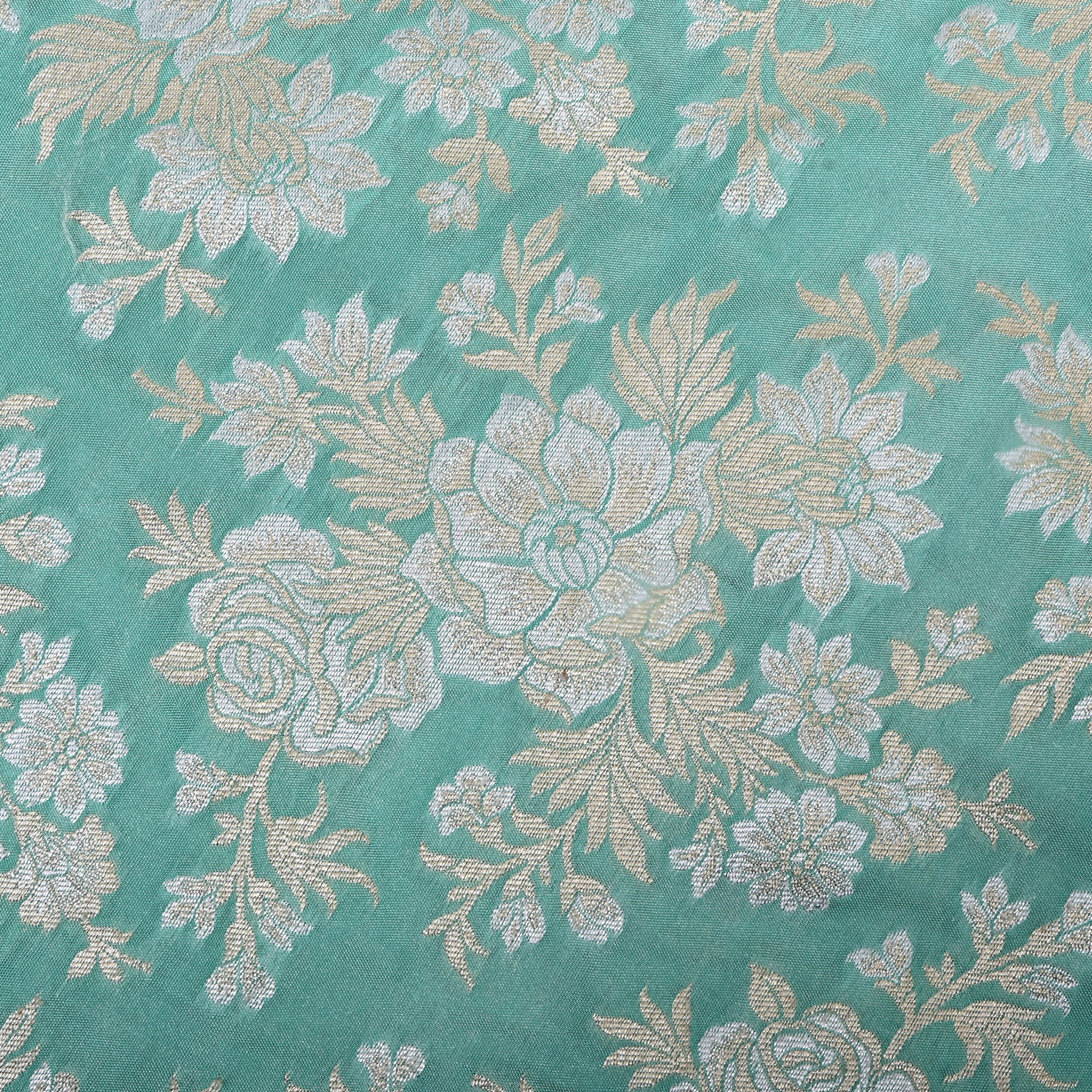 Cyan Blue Floral Zari Woven Jamawar Silk Fabric
