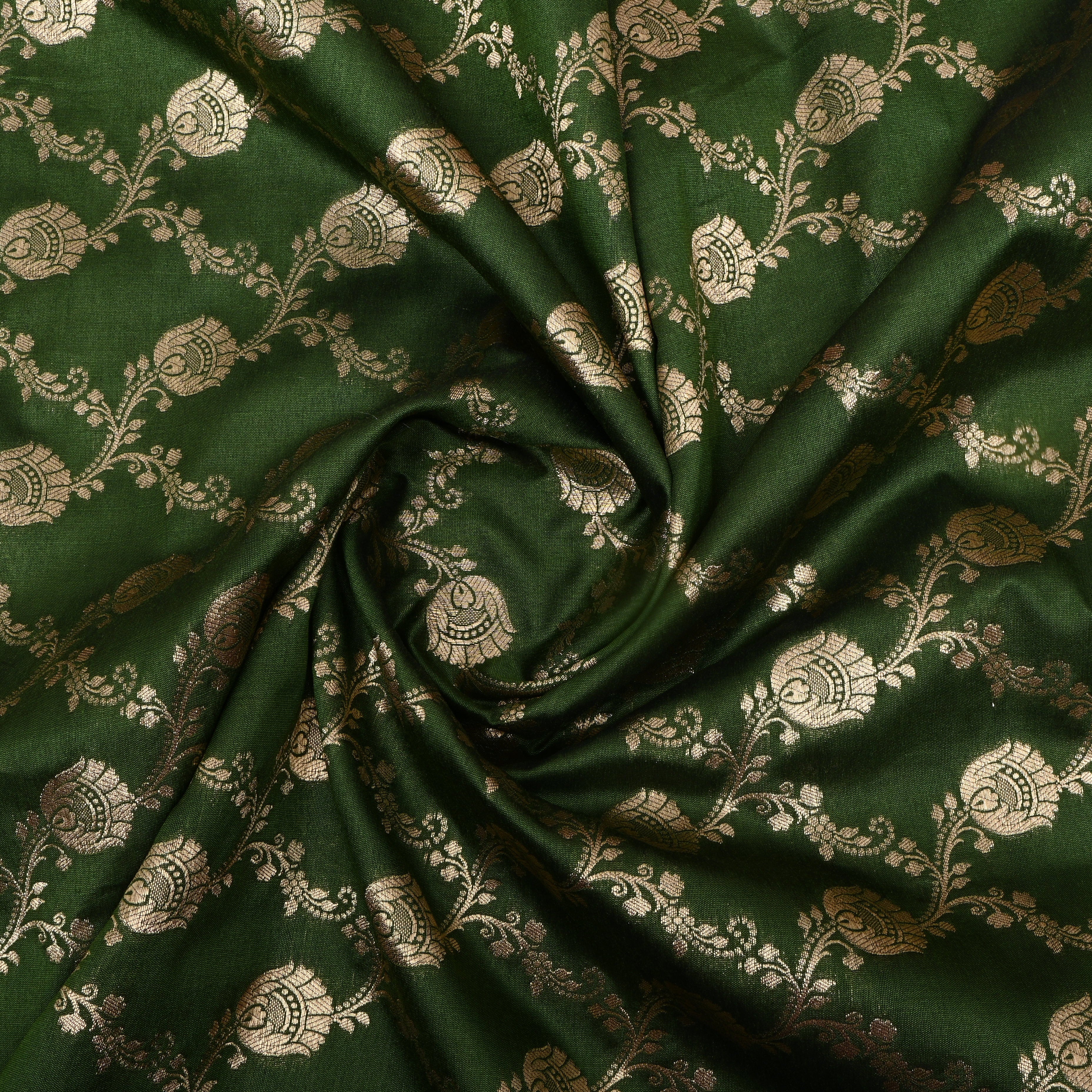 Spruce Green Floral Jamawar Silk Fabric
