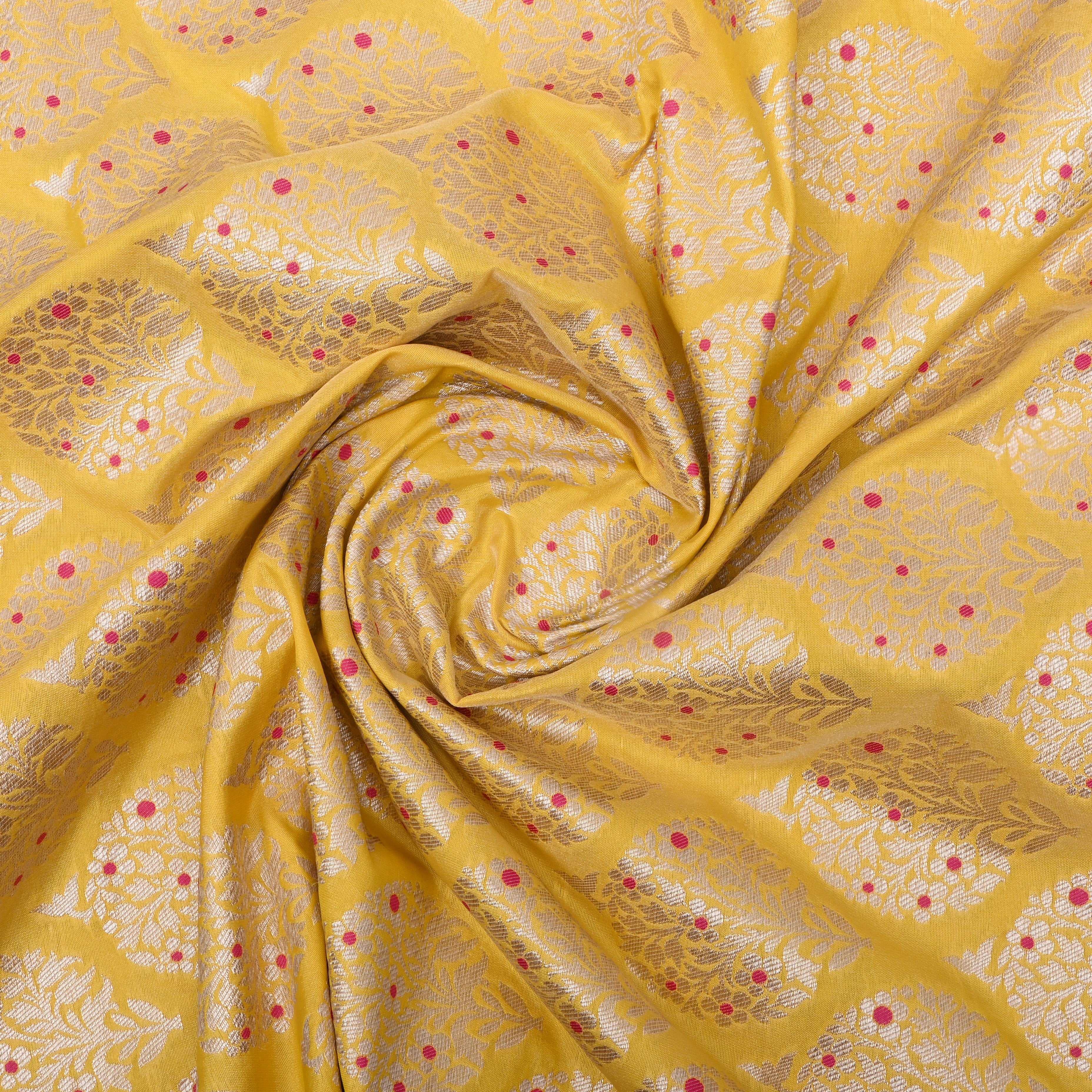Sun Set Yellow Zari Weave Jamawar Silk Fabric