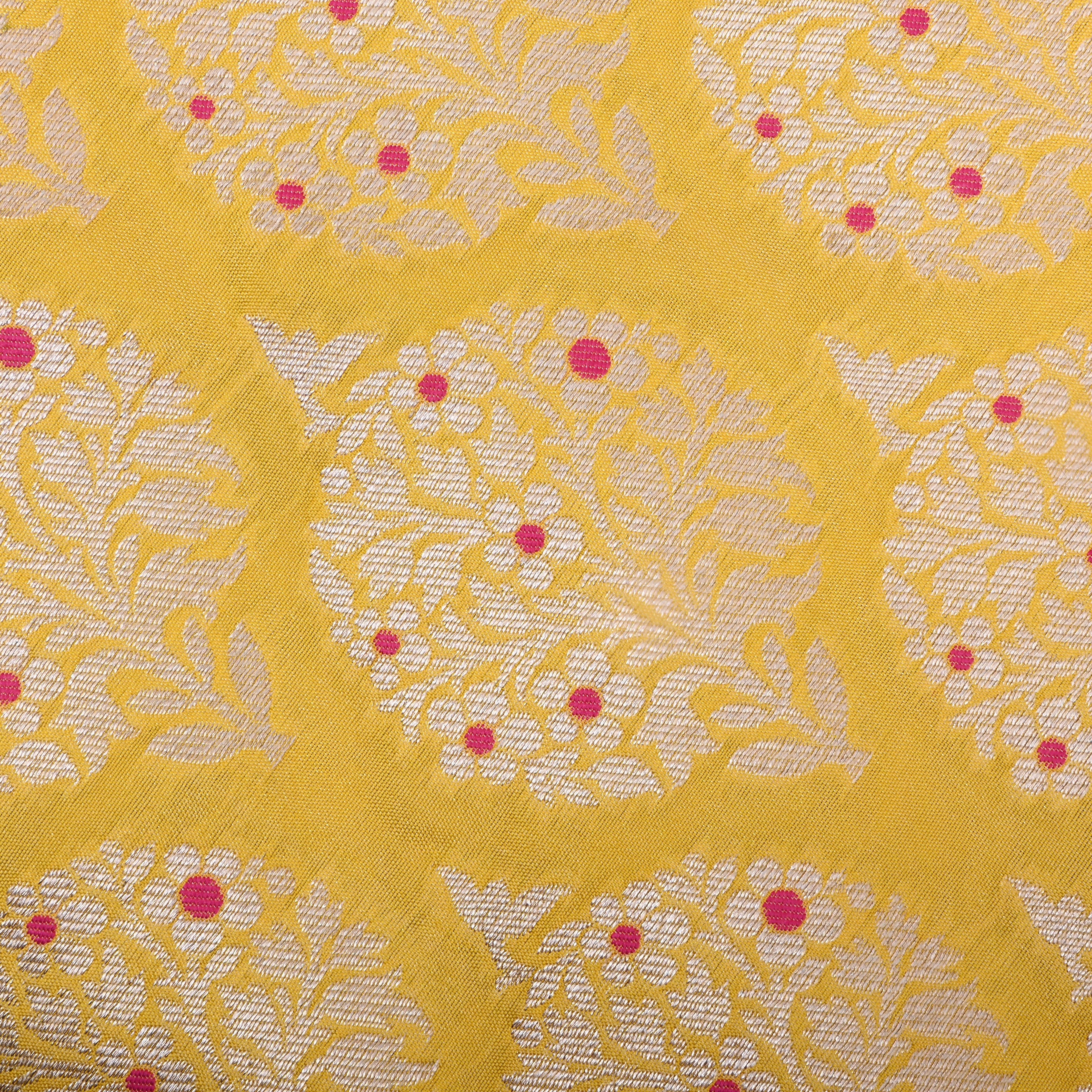 Sun Set Yellow Zari Weave Jamawar Silk Fabric