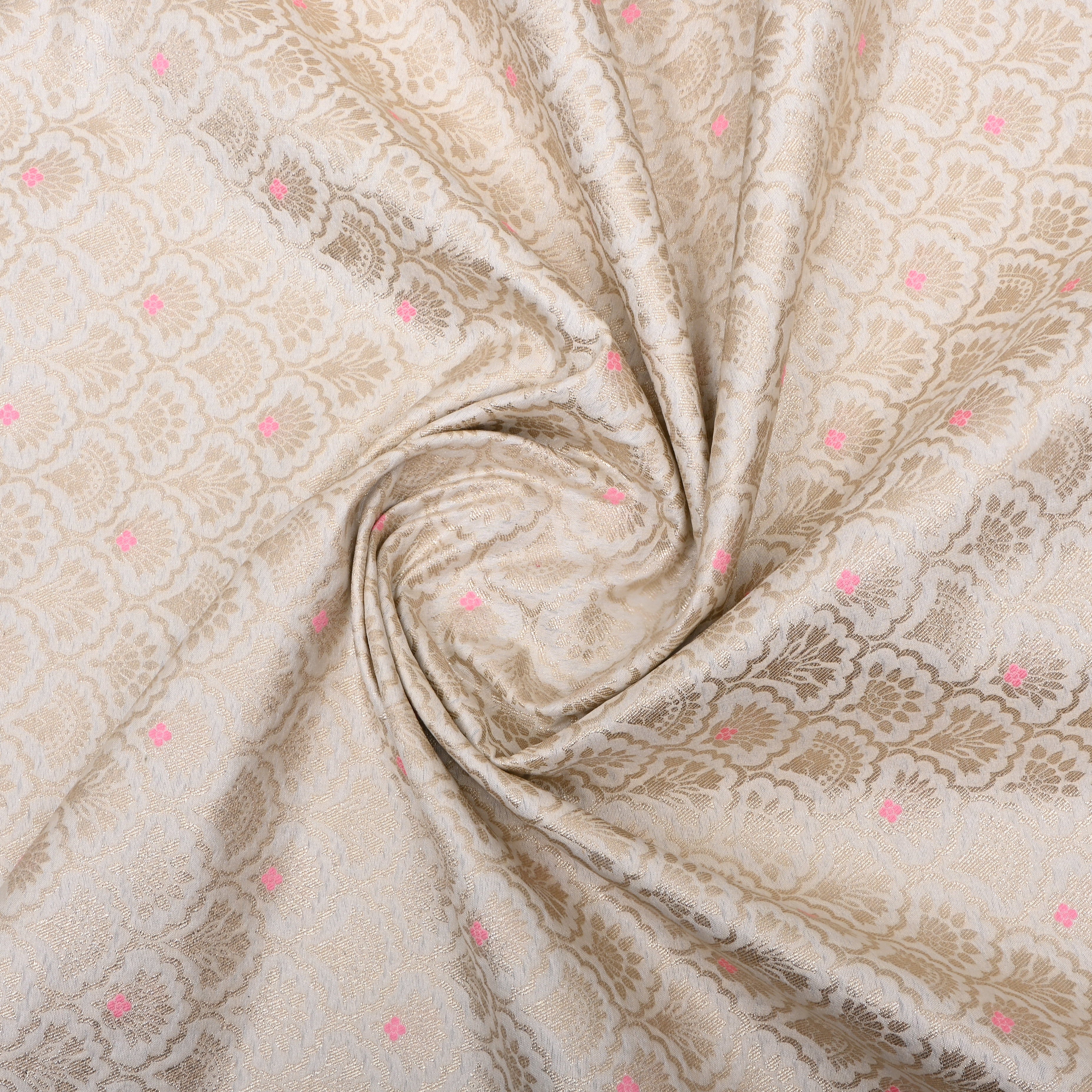 Off-White Jamawar Weave Floral Silk Fabric