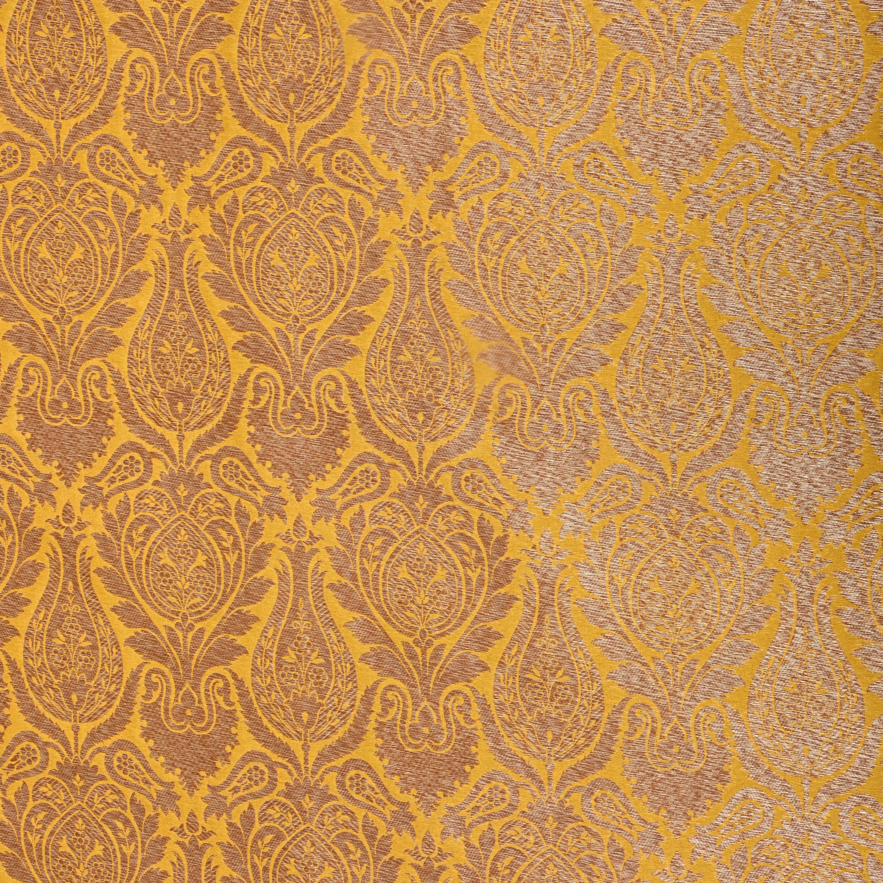 Yellow Golden Zari Woven Jamawar Silk Fabric