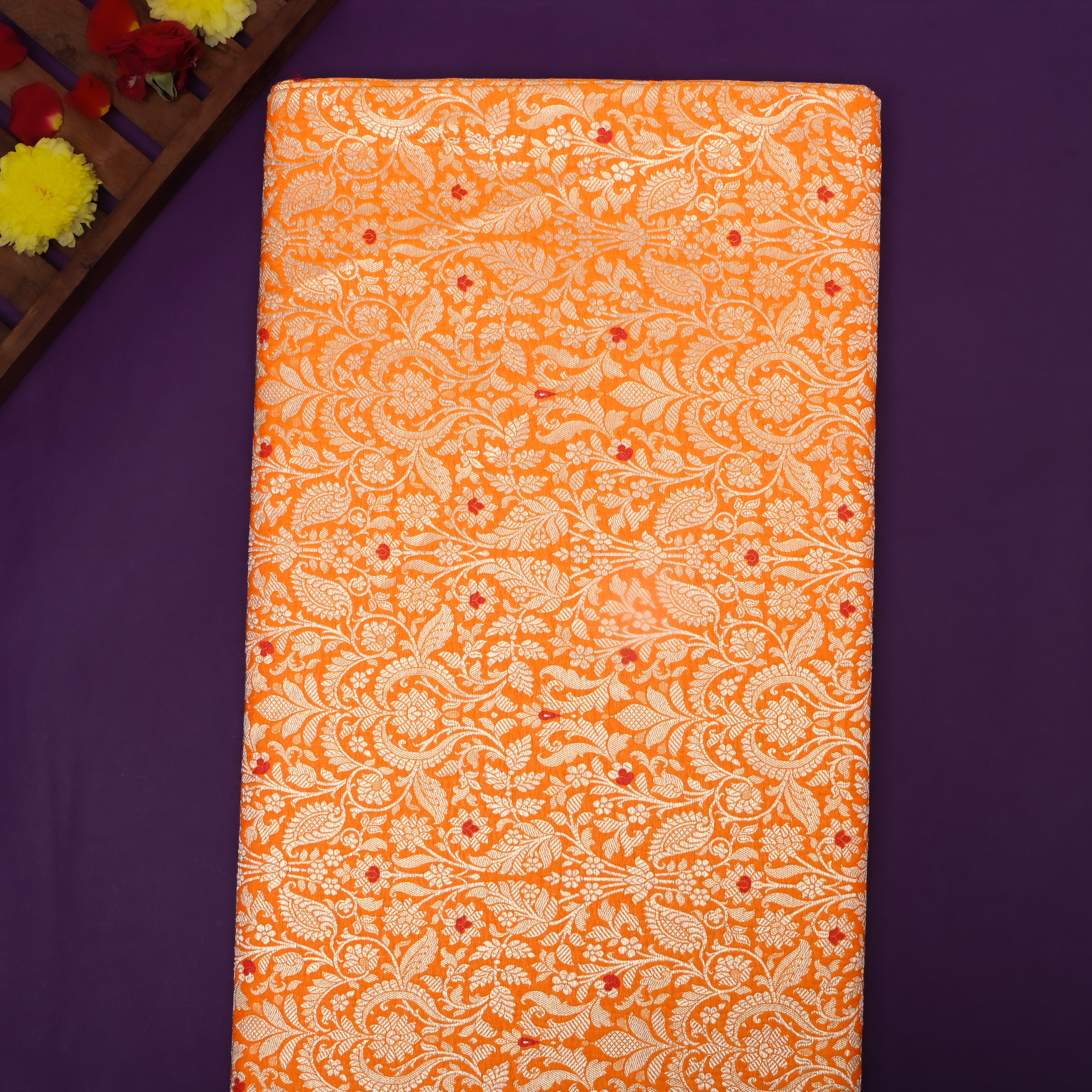 Turmeric Yellow Floral Jamawar Silk Fabric